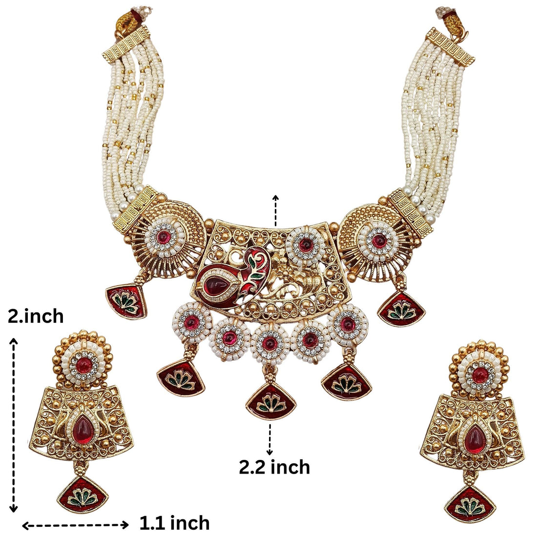 Meenakari Rajwadi Necklace Set: Agni Red Rajputi Jewelry