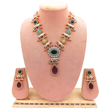Jaguar Necklace Set: Indo Western Jewelry, Multi-Color Stones