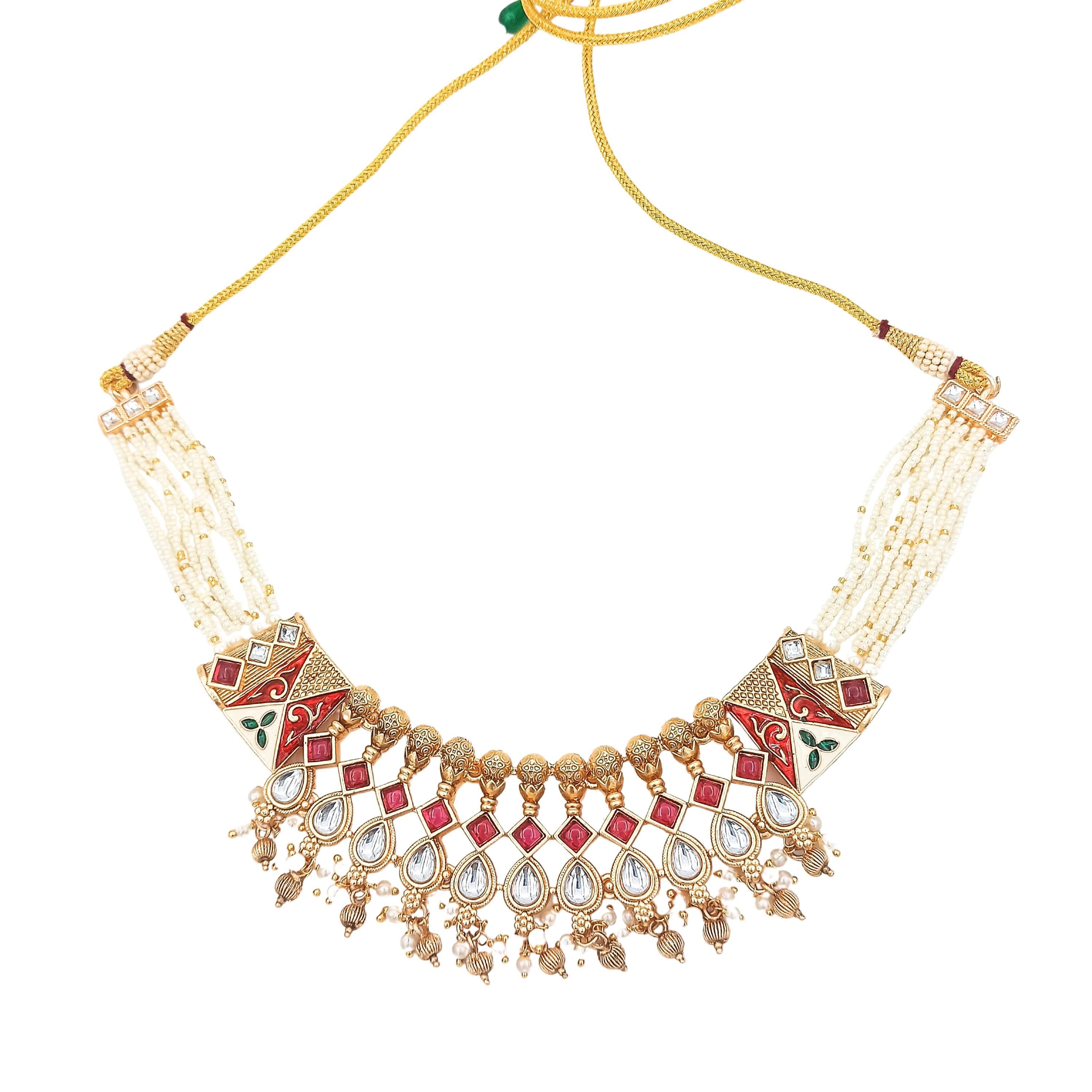 Meenakari Rajwadi Necklace Set: Gold Plated Indian Jewelry
