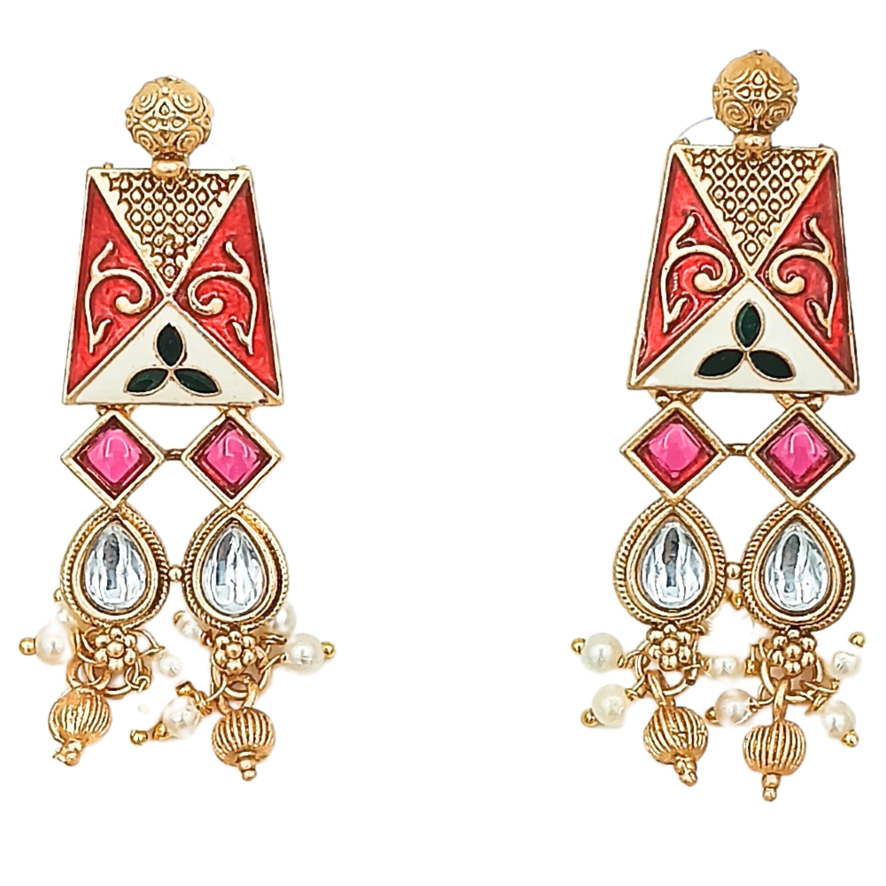 Meenakari Rajwadi Necklace Set: Gold Plated Indian Jewelry