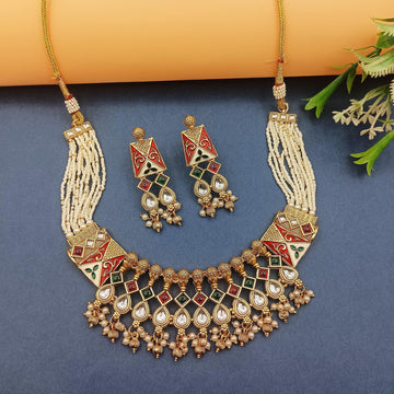 Meenakari Rajwadi Necklace Set: Gold Plated Indian Jewelry