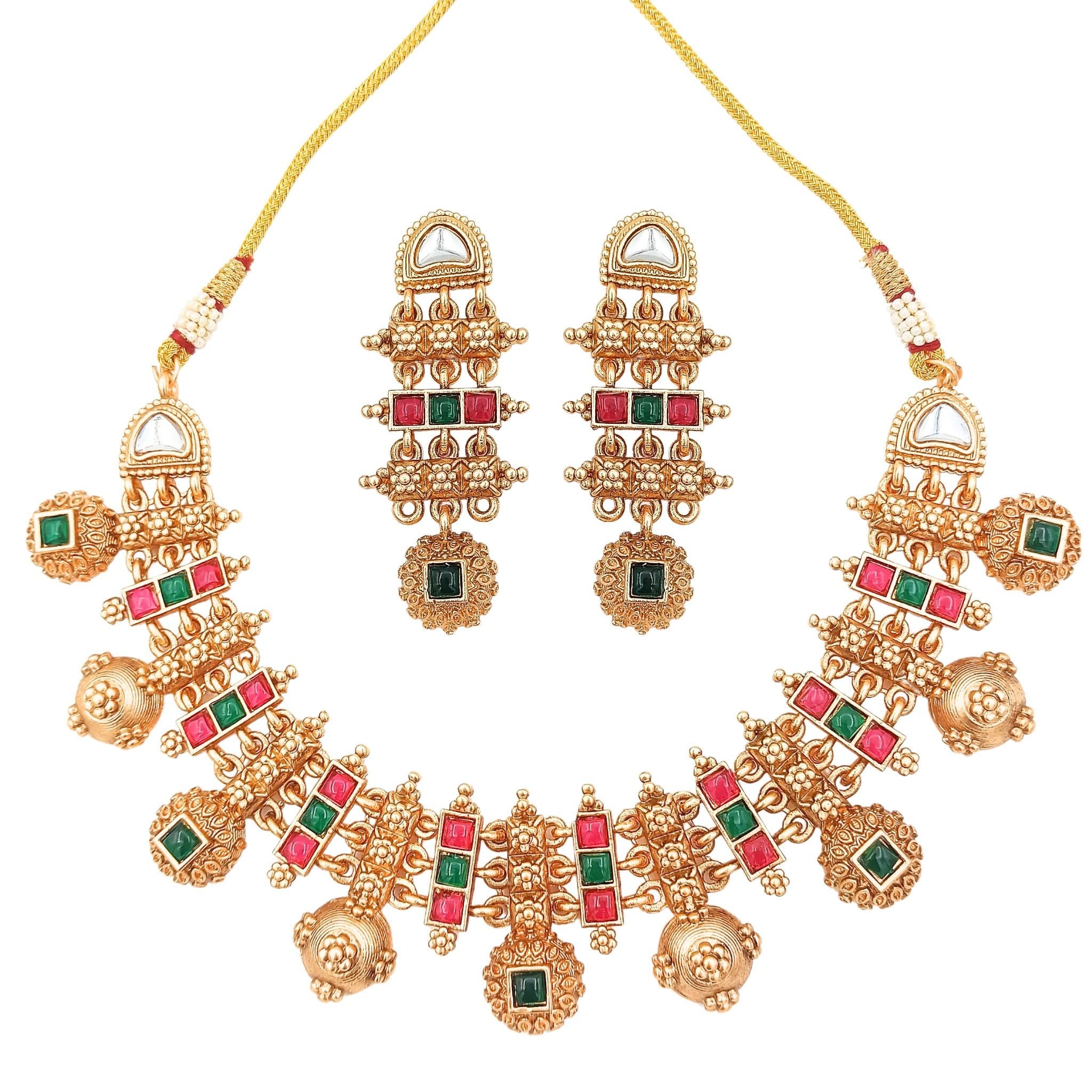 Meenakari Rajwadi Necklace | Antique Gold Bridal Jewelry Collection