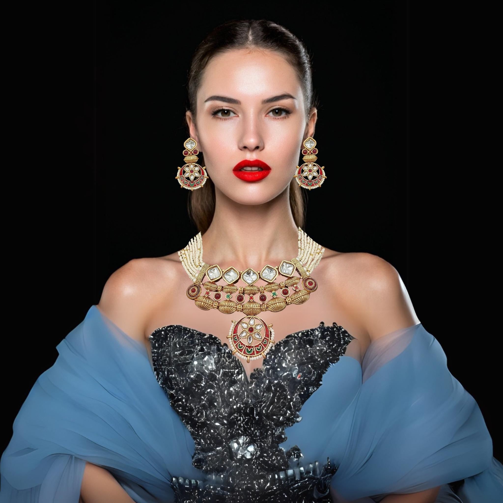 Rajputi Meena Jewelry Set: Traditional Indian Necklace & Earrings
