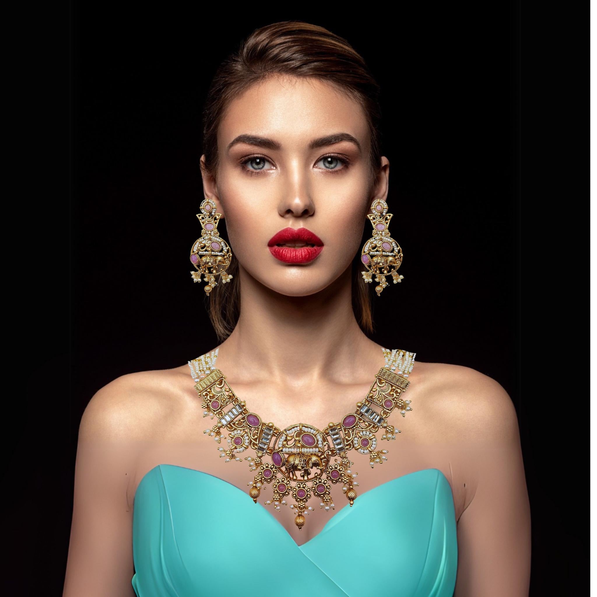Rajputi Elephant Necklace Set: Rajwadi Indian Wedding Jewelry