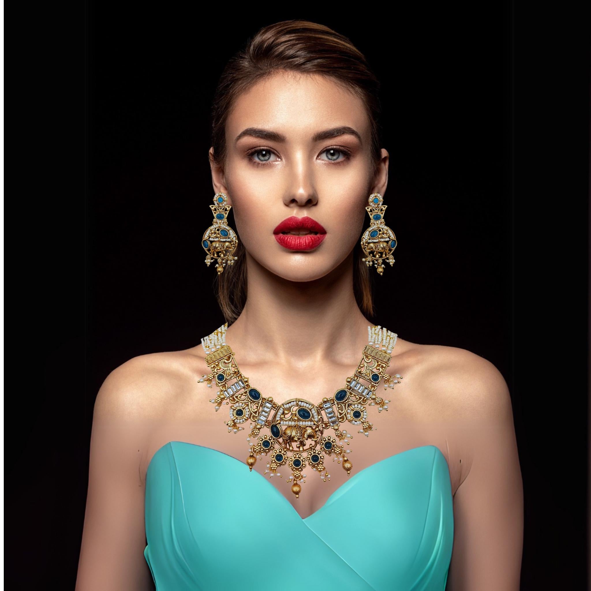 Rajputi Elephant Necklace Set: Rajwadi Indian Wedding Jewelry