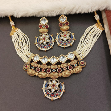 Rajwadi Meena Jewelry Set: Shahi Blue Rajputi Necklace Earrings