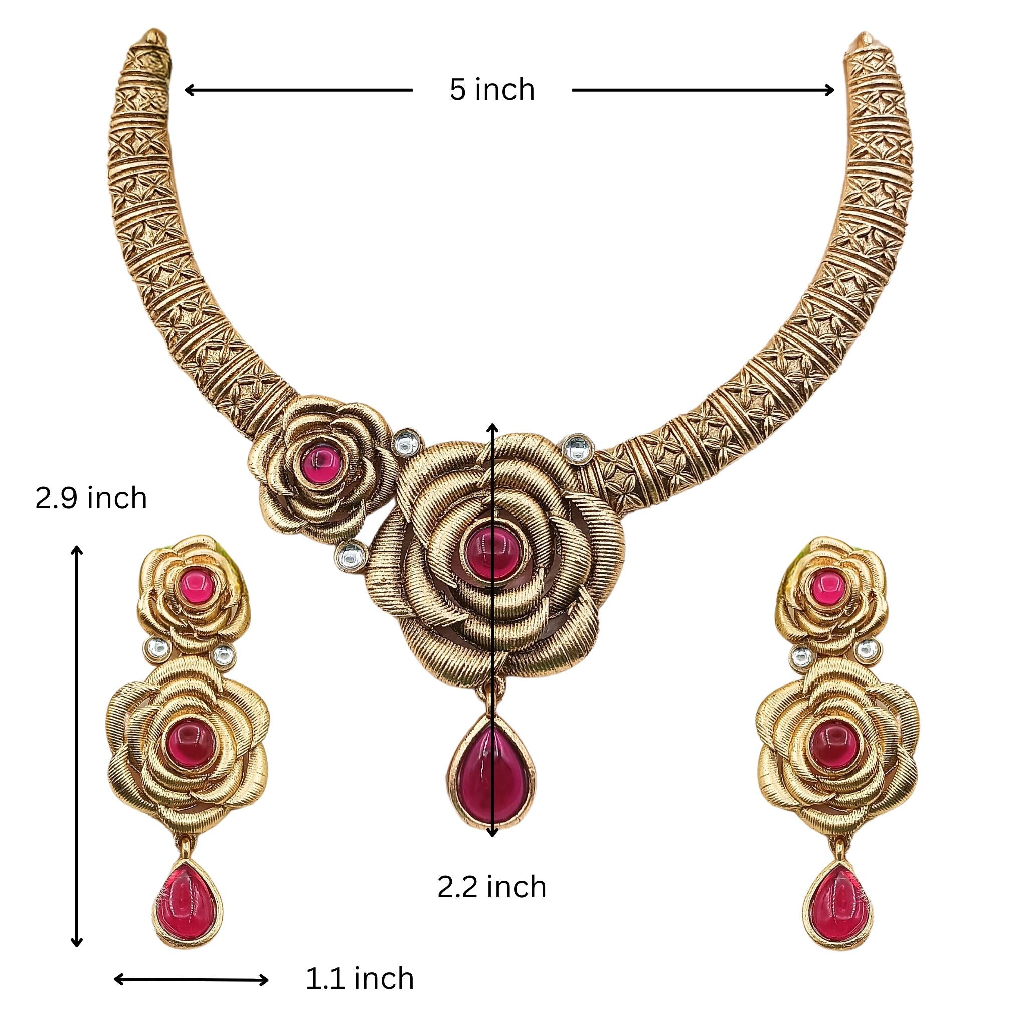 Sindoor Red Floral Hasadi Necklace Set: Indian Bridal Jewelry
