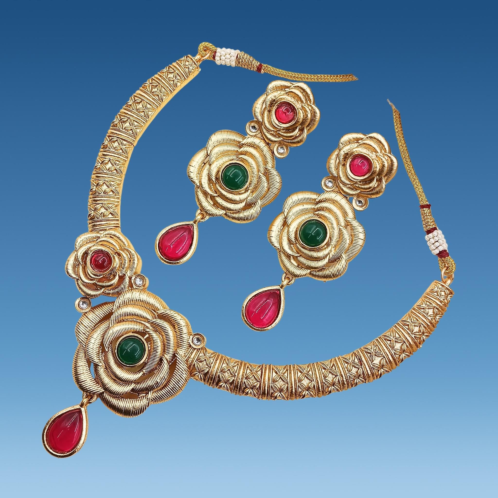 Rajputi Rose Hasadi Necklace Set: Indian Bridal Jewelry