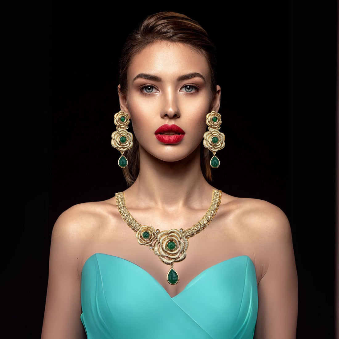Peacock Green Hasadi Necklace Set: Indian Bridal Jewelry