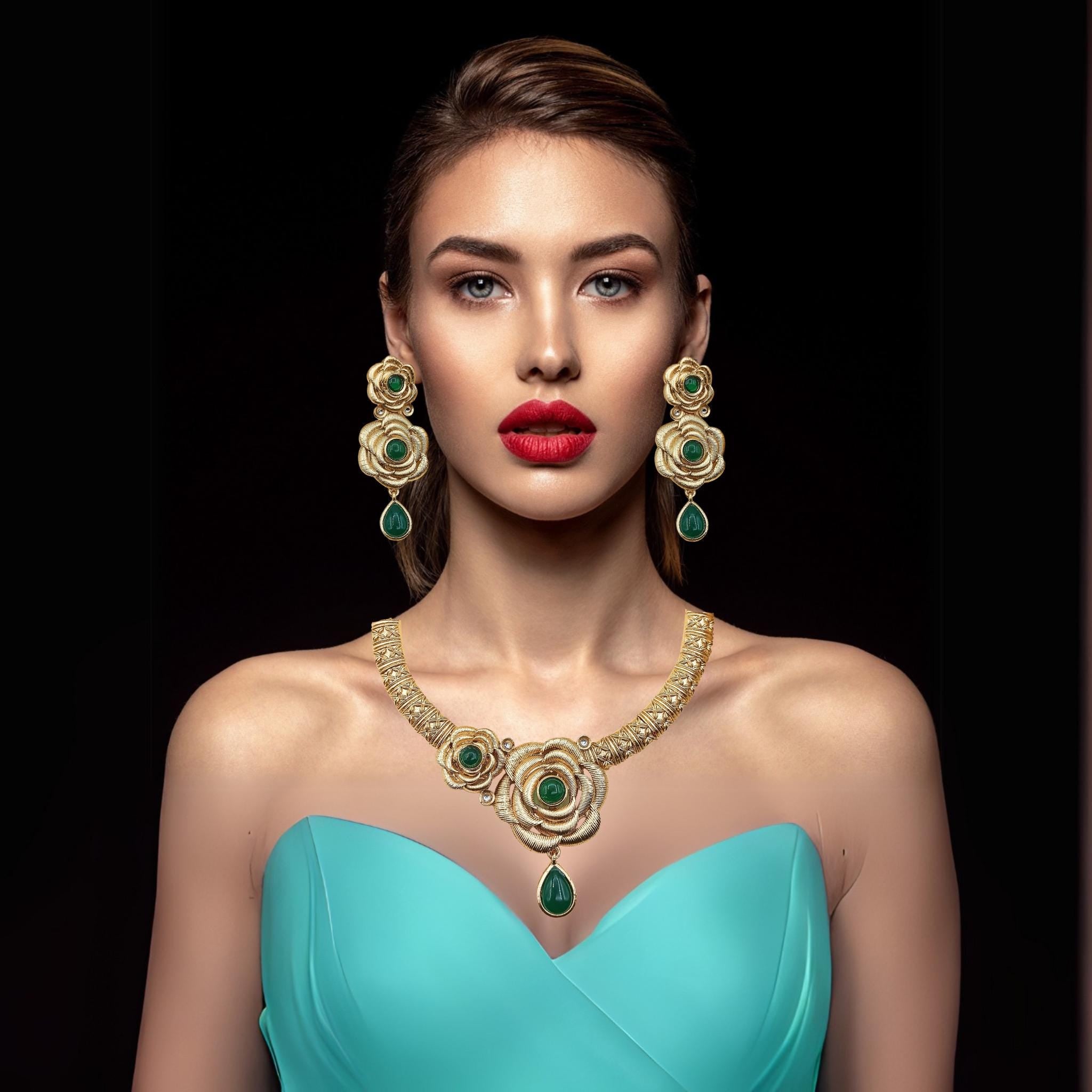 Peacock Green Hasadi Necklace Set: Indian Bridal Jewelry