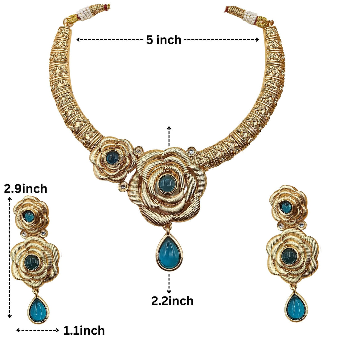 Montana Blue Hasadi Necklace Set: Rose Design Indian Bridal Jewelry