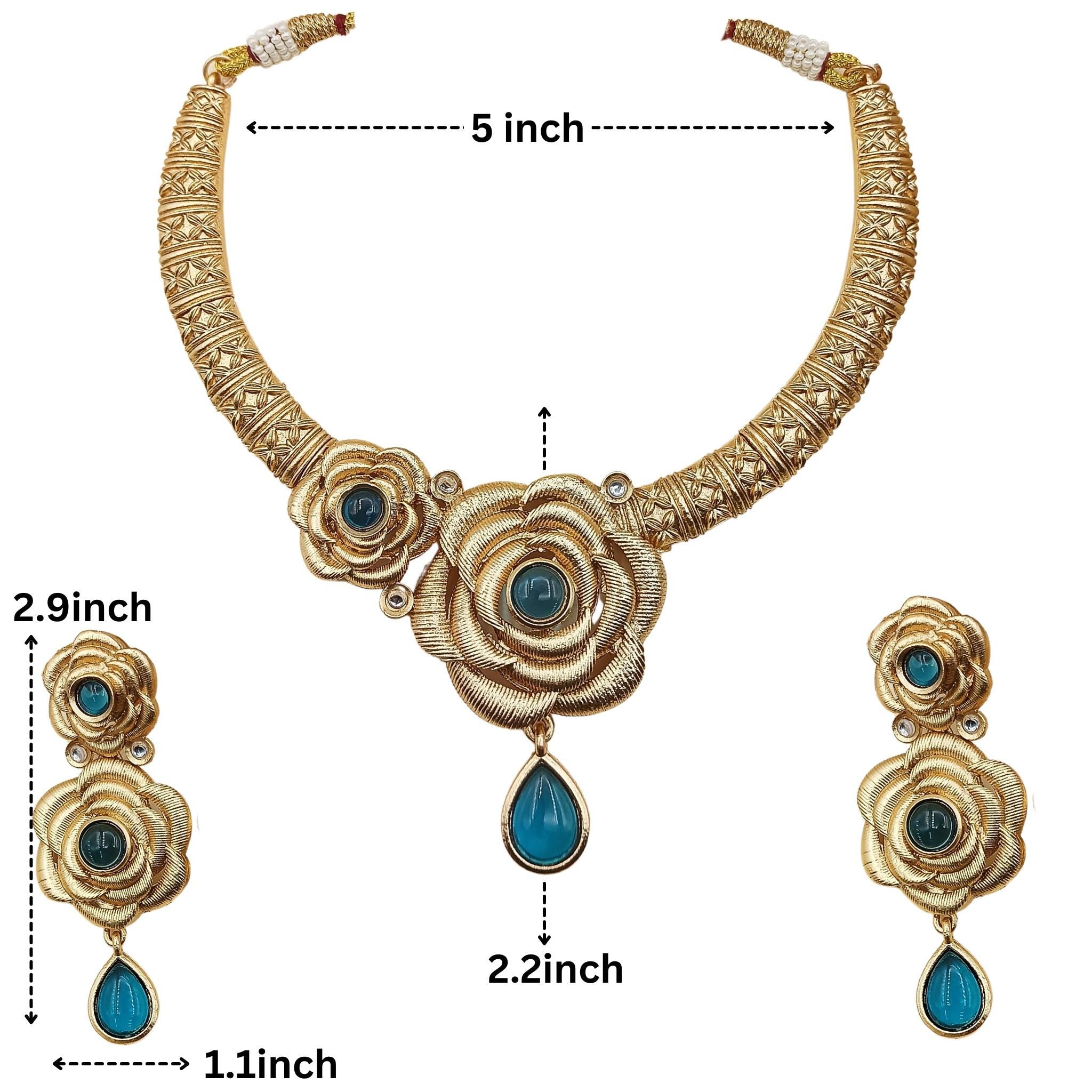 Montana Blue Hasadi Necklace Set: Rose Design Indian Bridal Jewelry