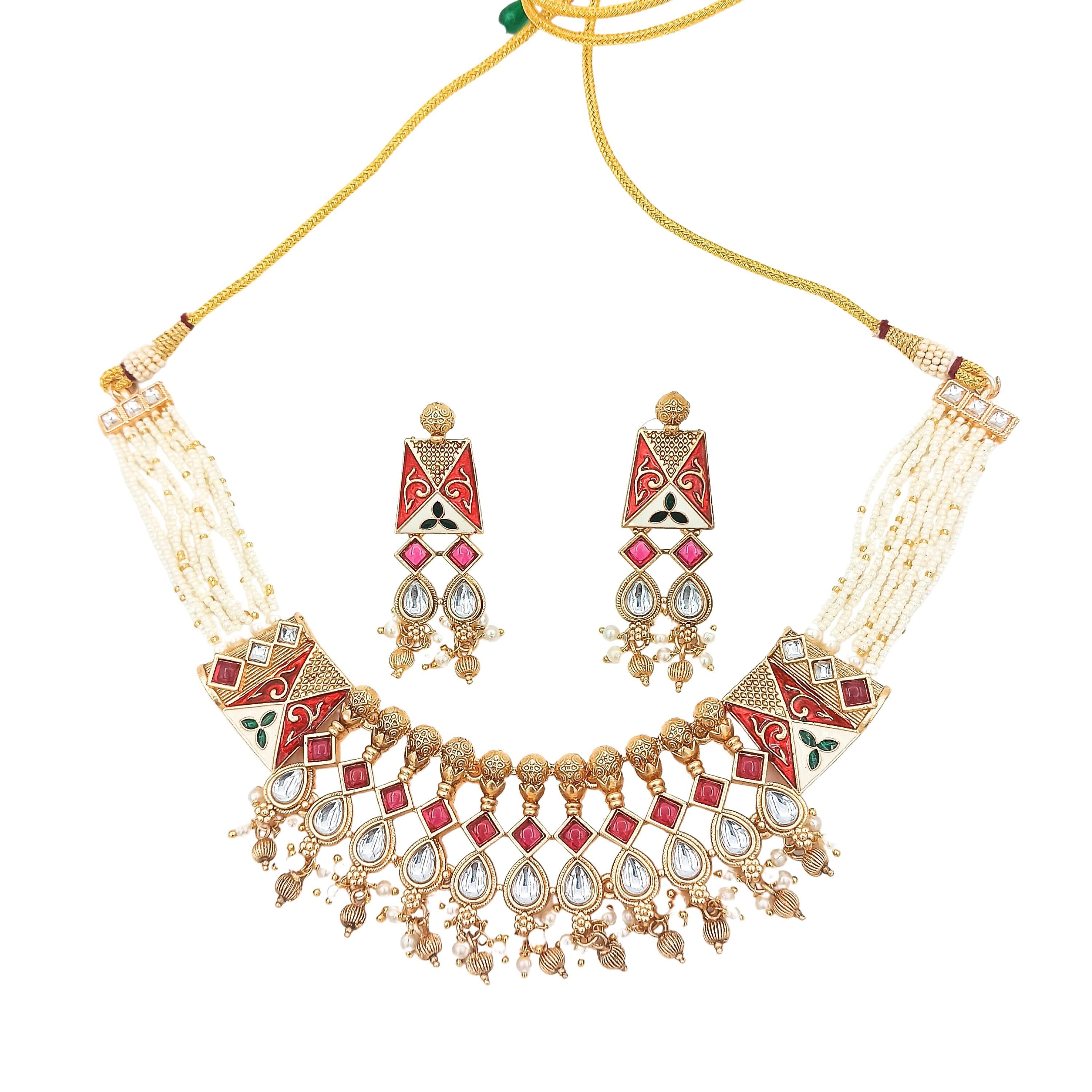 Meenakari Rajwadi Necklace Set: Gold Plated Indian Jewelry