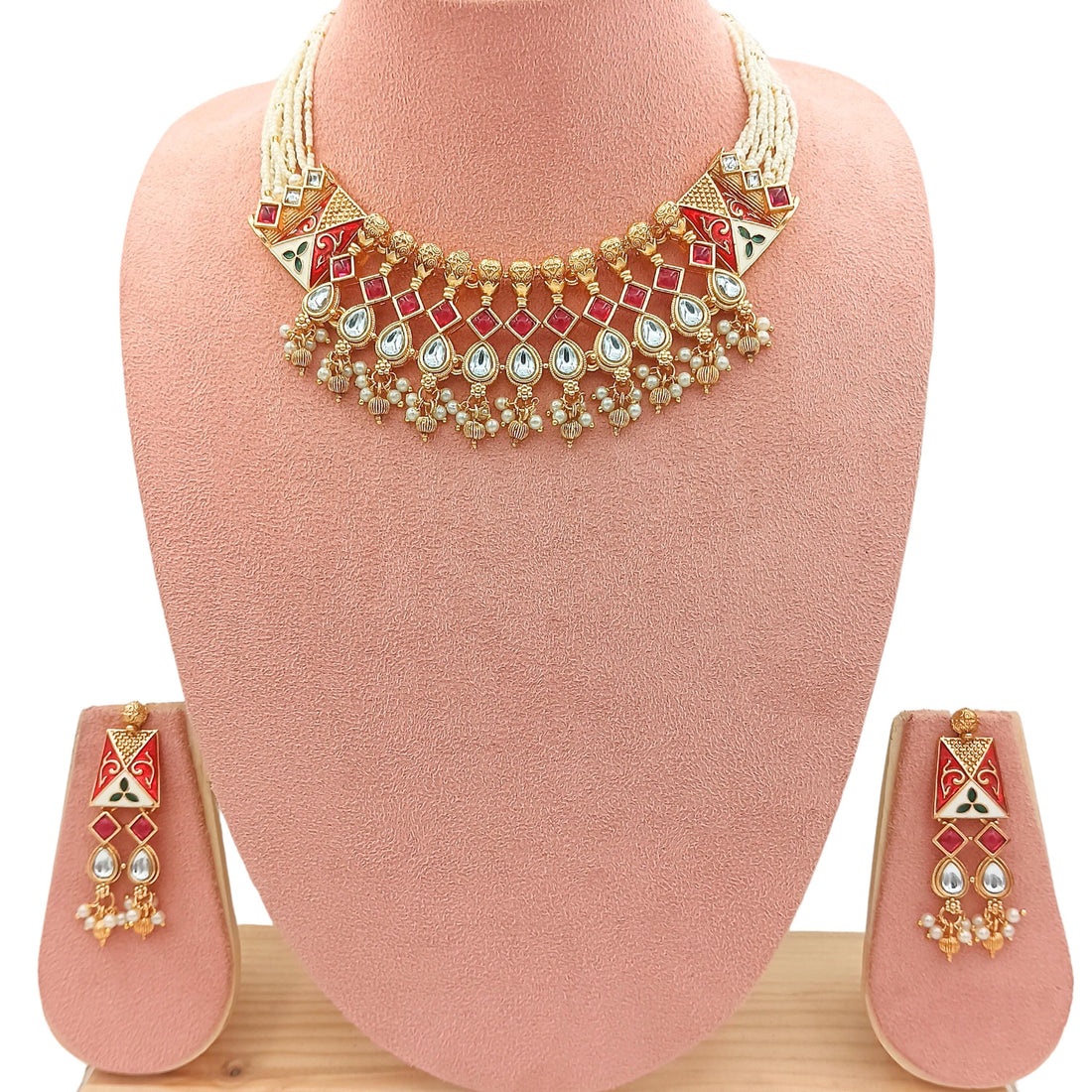 Meenakari Rajwadi Necklace Set: Gold Plated Indian Jewelry