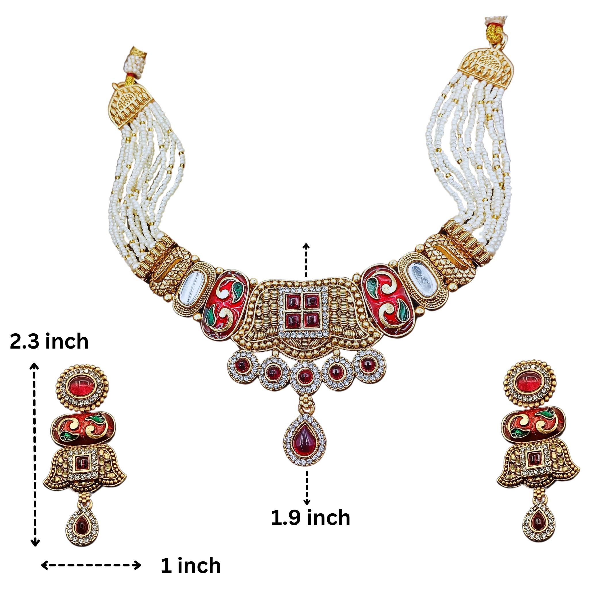 Manju Meenakari Rajwadi Choker Set  Pearl String Temple Necklace, Bridal Indian Jewellery Set