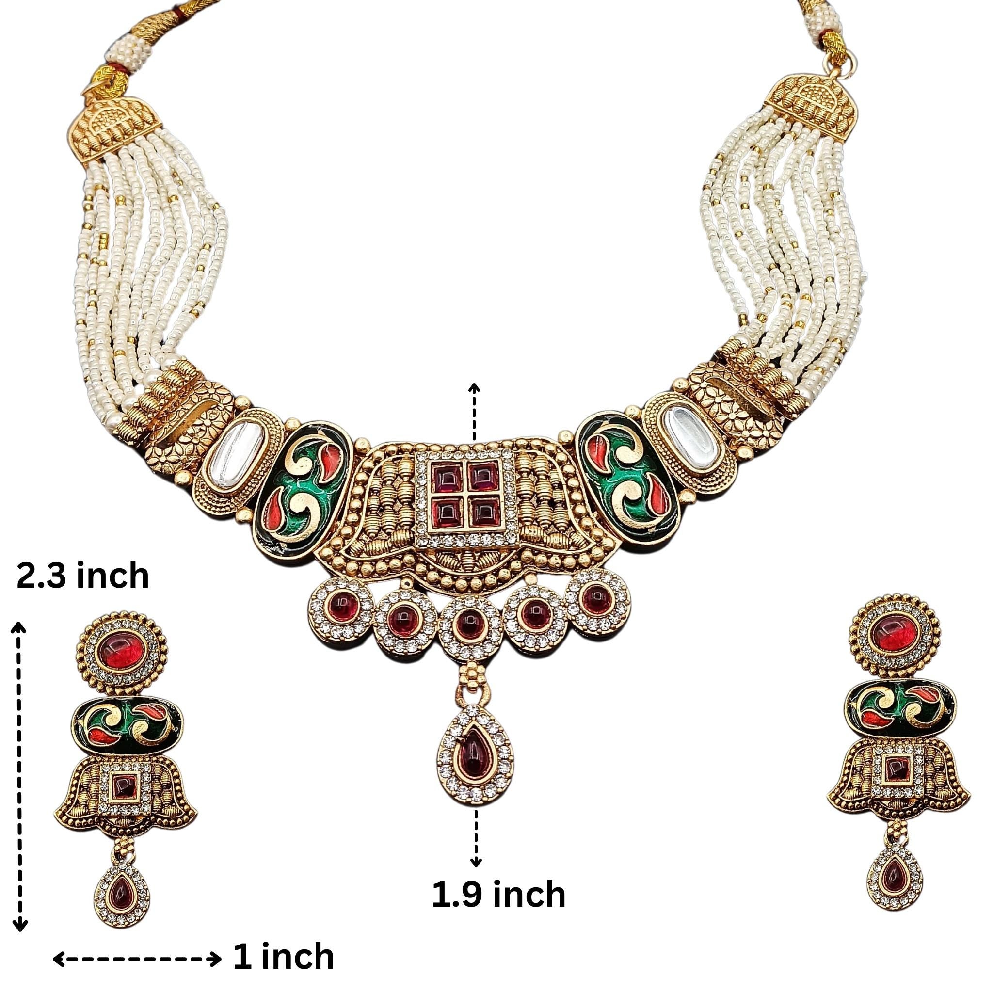 Manju Meenakari Rajwadi Choker Set  Pearl String Temple Necklace, Bridal Indian Jewellery Set