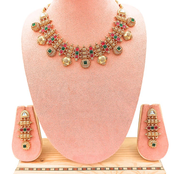 Rajwadi Meenakari Necklace Set: Antique Gold Indian Bridal Jewelry
