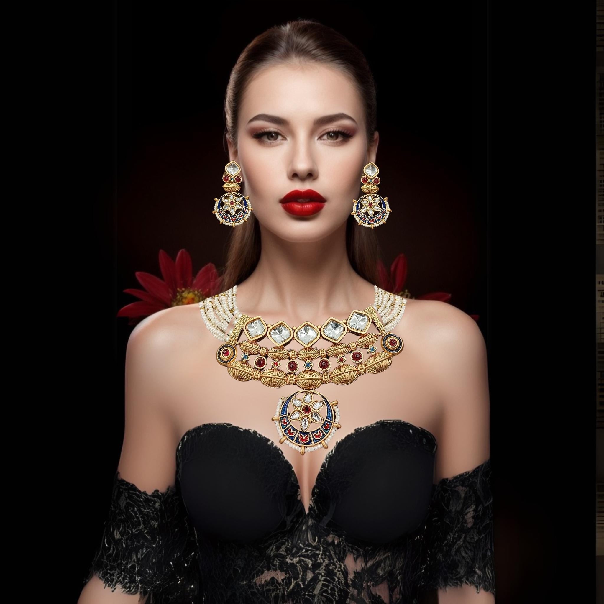 Rajputi Meena Jewelry Set: Traditional Indian Necklace & Earrings