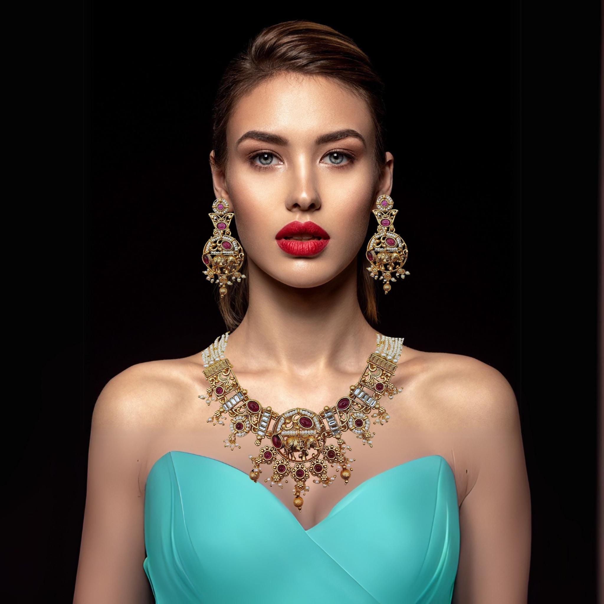 Rajputi Elephant Necklace Set: Indian Wedding Jewelry