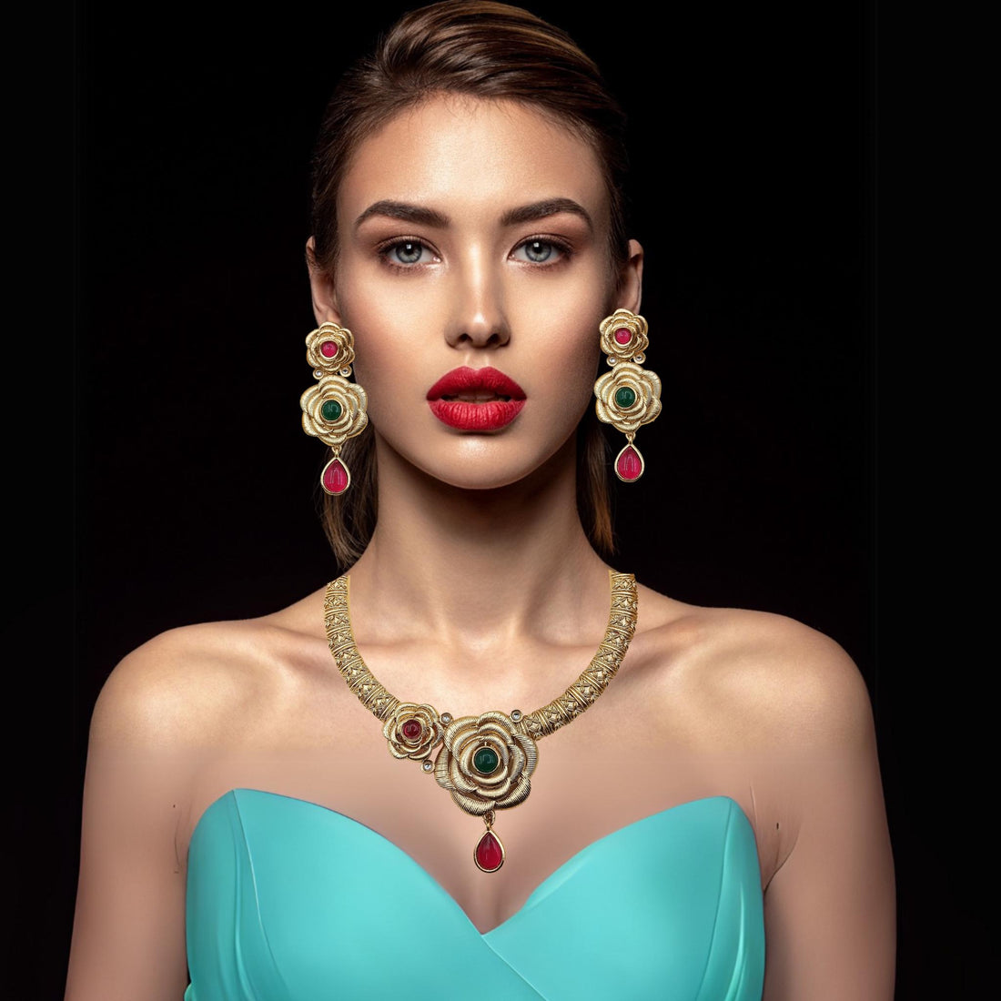 Rajputi Rose Hasadi Necklace Set: Indian Bridal Jewelry