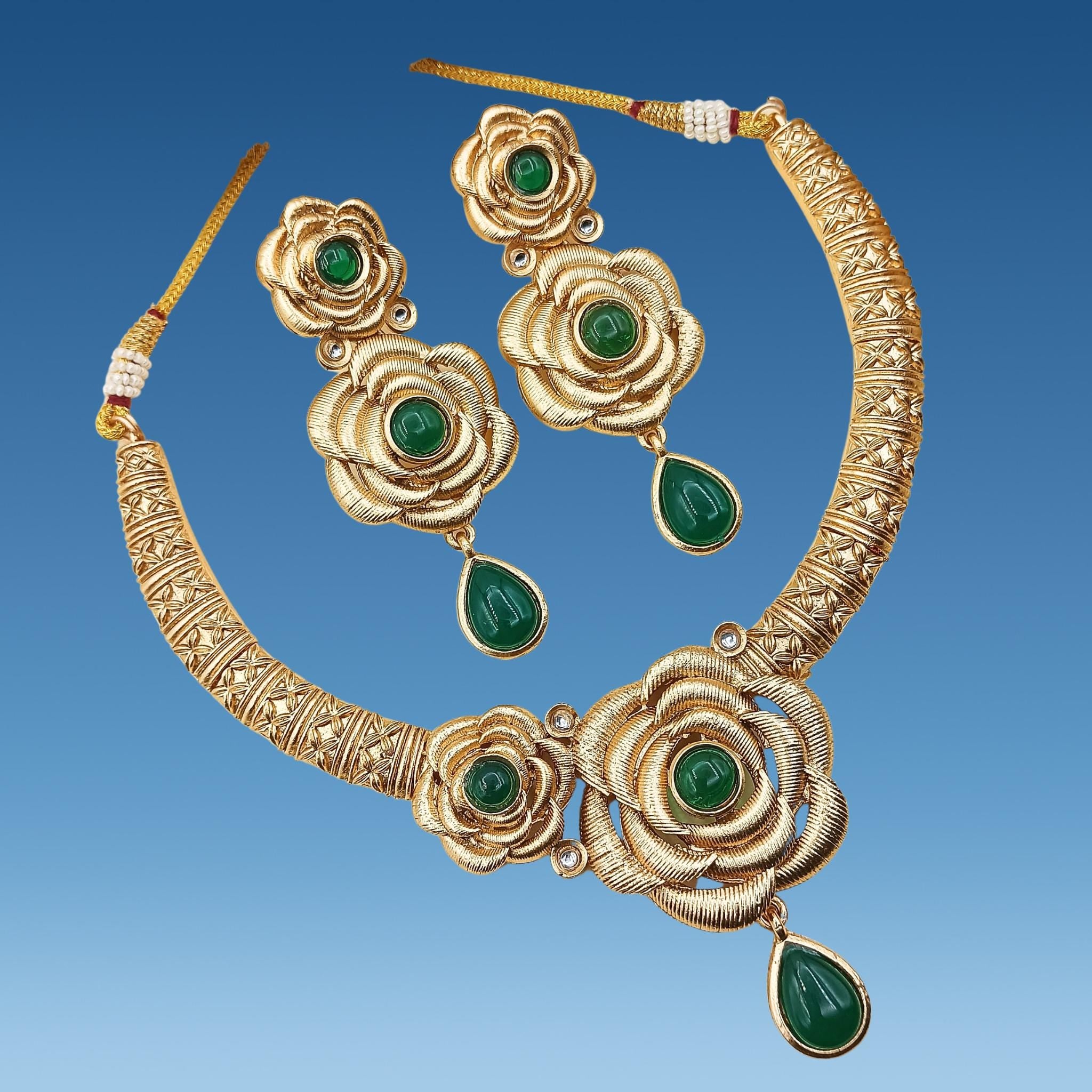 Peacock Green Hasadi Necklace Set: Indian Bridal Jewelry