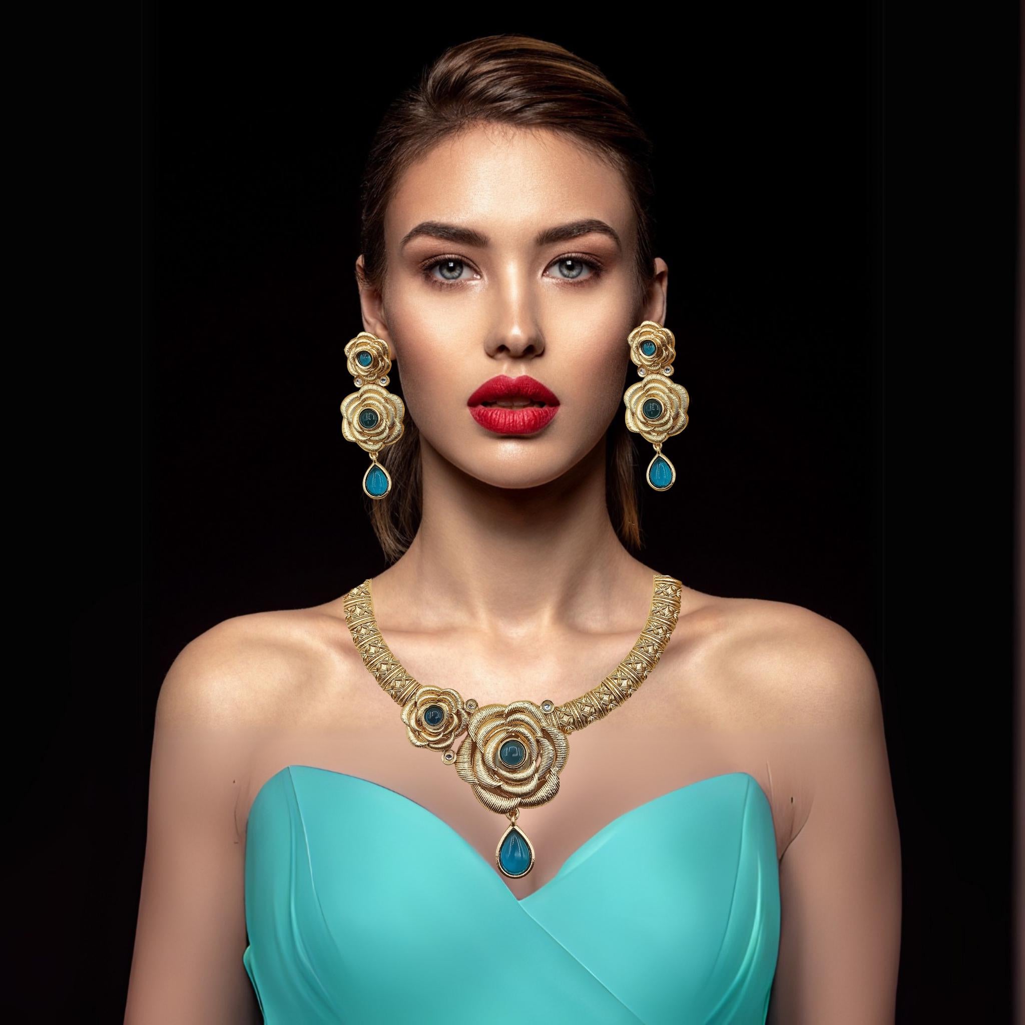 Montana Blue Hasadi Necklace Set: Rose Design Indian Bridal Jewelry