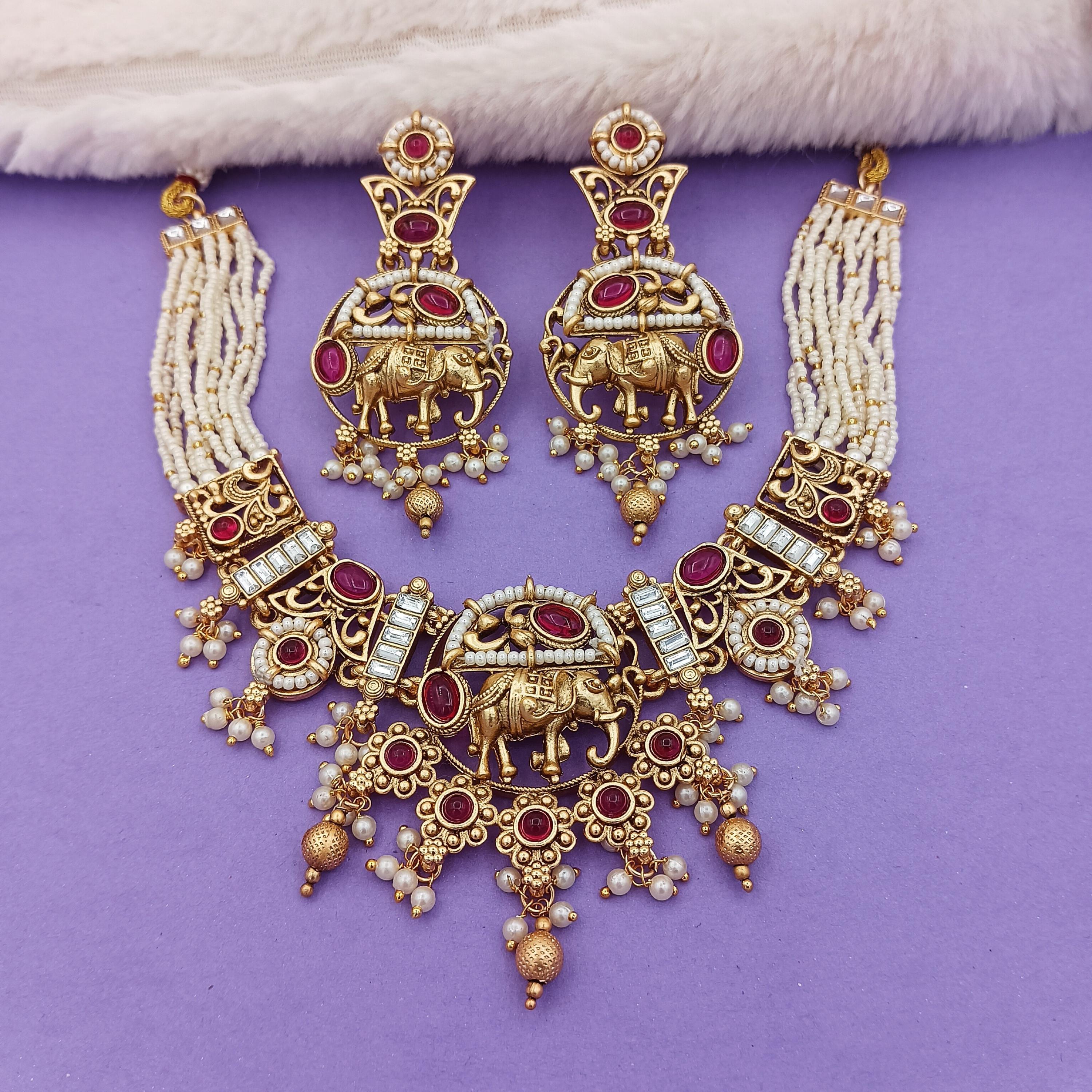 Rajputi Elephant Necklace Set: Rajwadi Indian Wedding Jewelry