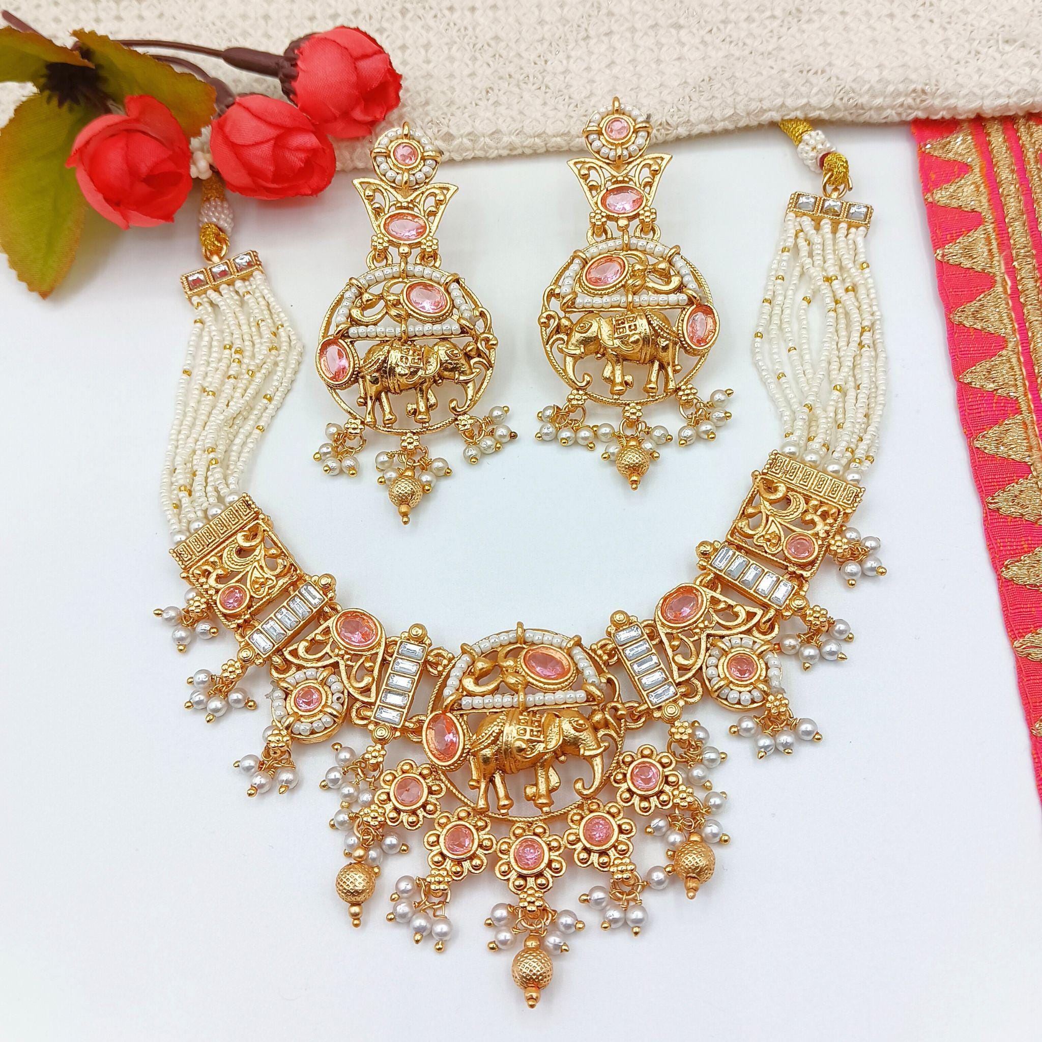 Rajputi Elephant Necklace Set: Rajwadi Indian Wedding Jewelry