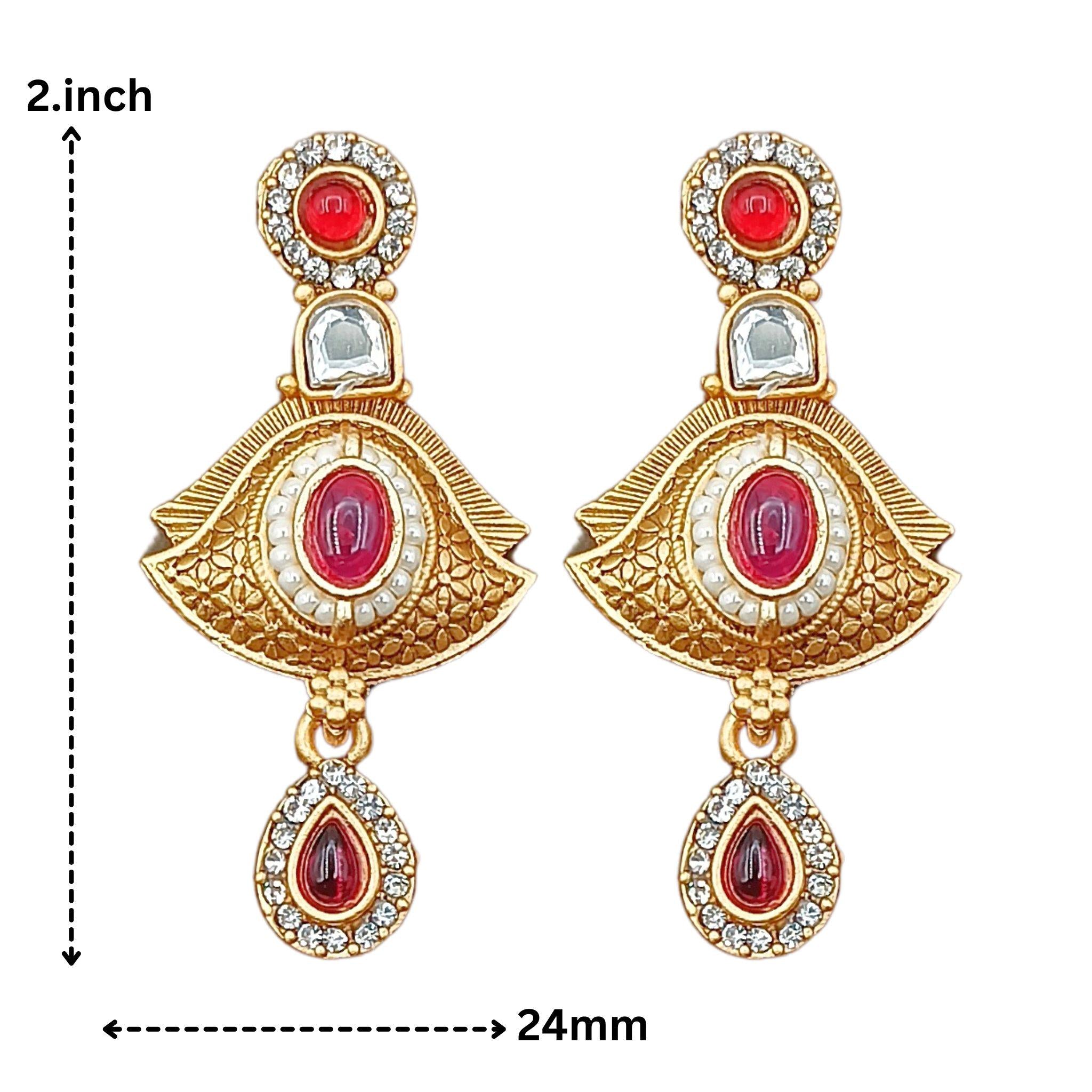 Nawabi Red Meenakari Necklace Set: Rajputi Enamel Choker Earrings