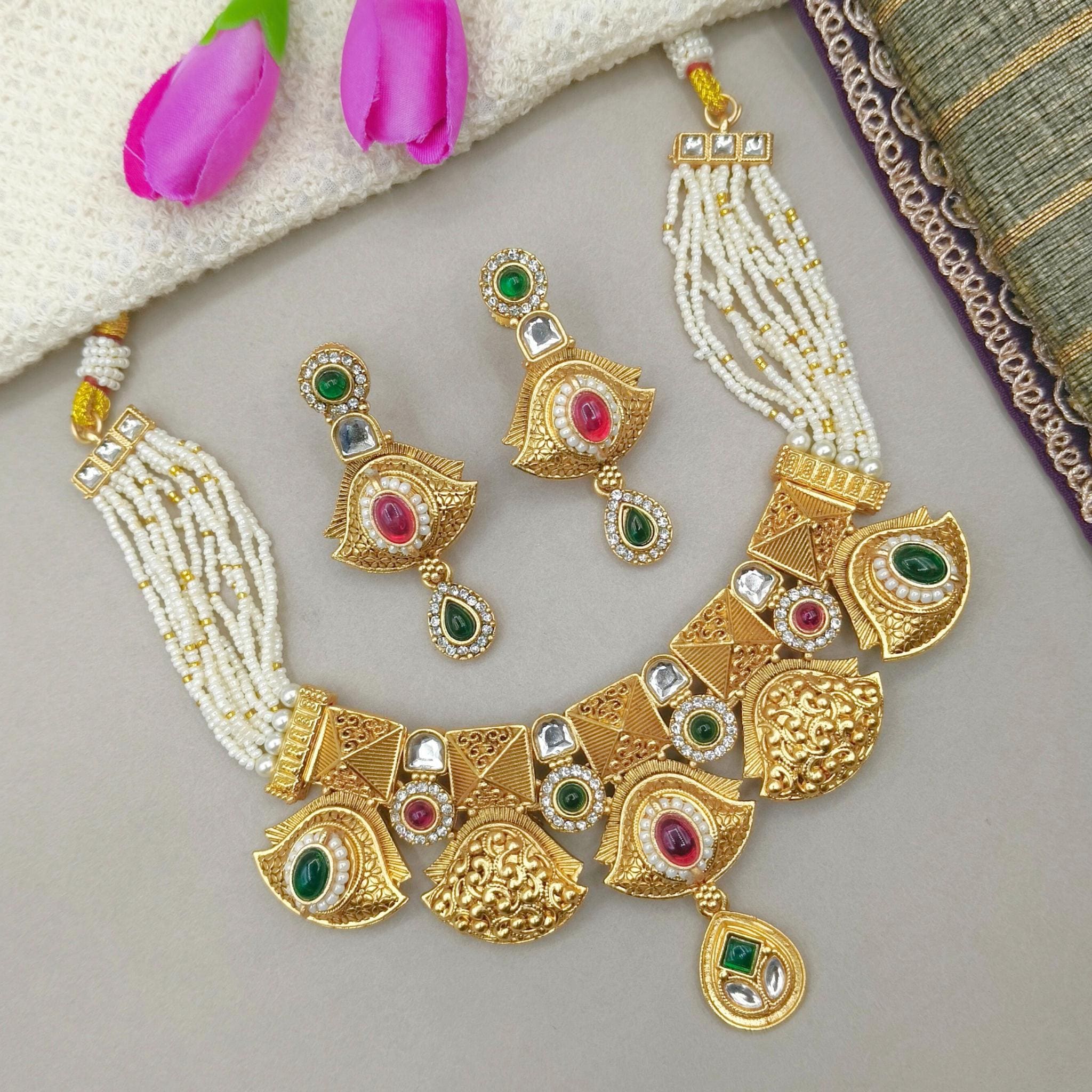 Meenakari Enamel Choker Necklace Set: Rajputi Indian Jewelry
