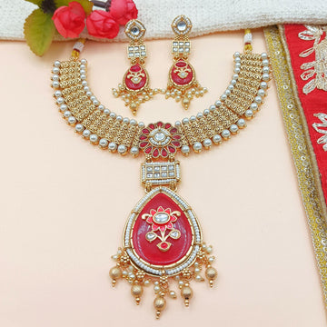 Kundan Meenakari Choker Necklace Set: Rajputi Pearl, Gulabi Pink