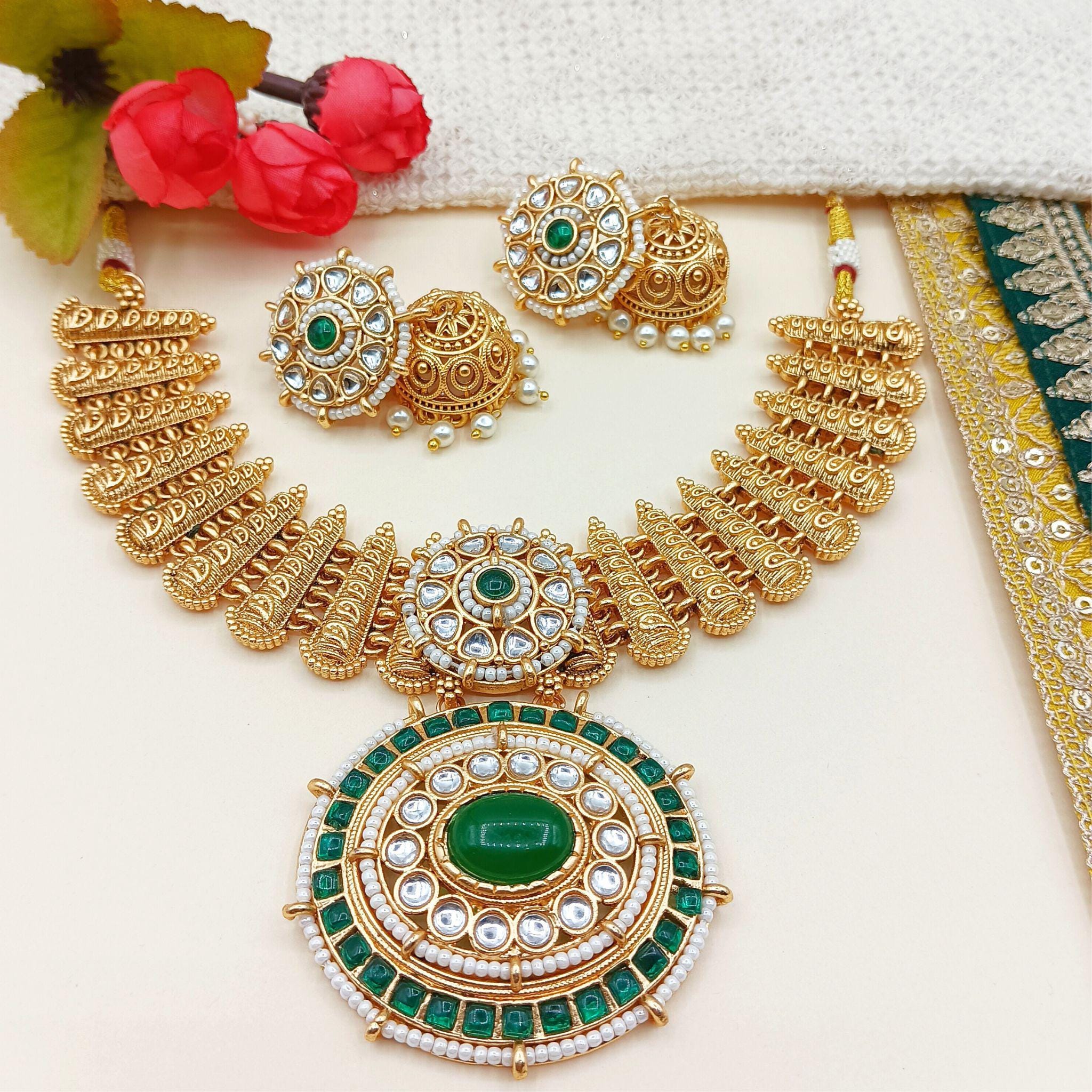 Kundan Choker Necklace Set: Rajputi Indian Bridal Jewelry