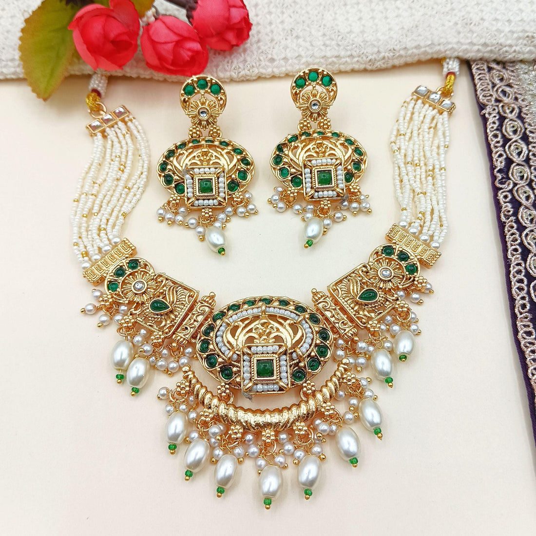 Meenakari Rajwadi Necklace Set: Handcrafted Indian Bridal Jewelry