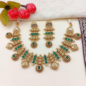 Meenakari Bridal Jewelry Set: Rajwadi Hasadi Necklace, Antique Gold Finish