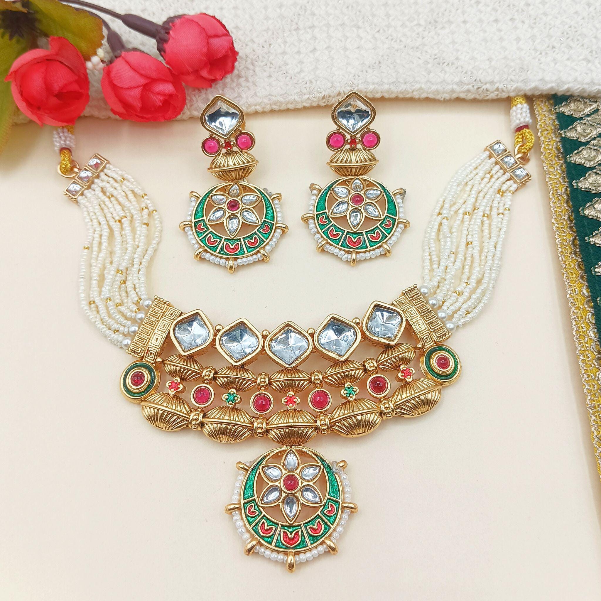 Rajputi Meena Jewelry Set: Traditional Indian Necklace & Earrings