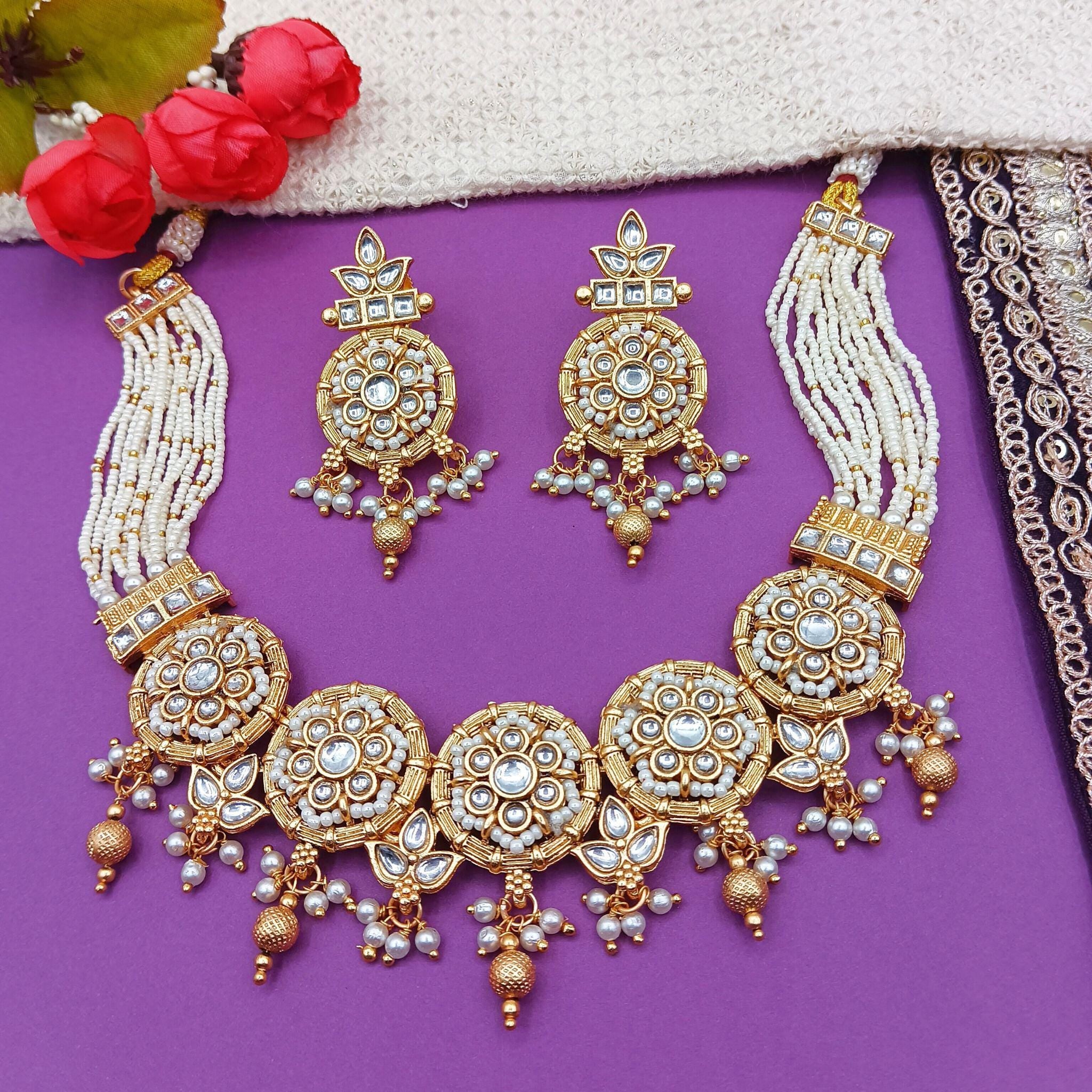 Kundan Choker Necklace Set: Rajputi Indian Bridal Jewelry