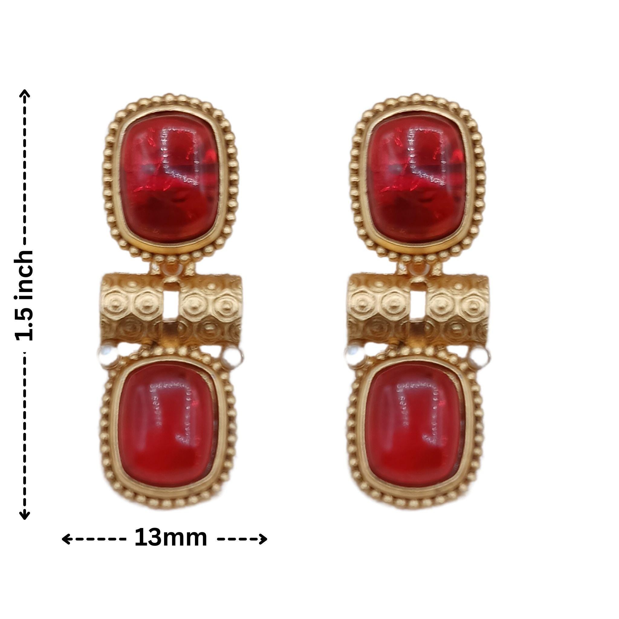 Rajwadi Necklace Set: Gold-Tone Red Stone Choker with Pearl Accents