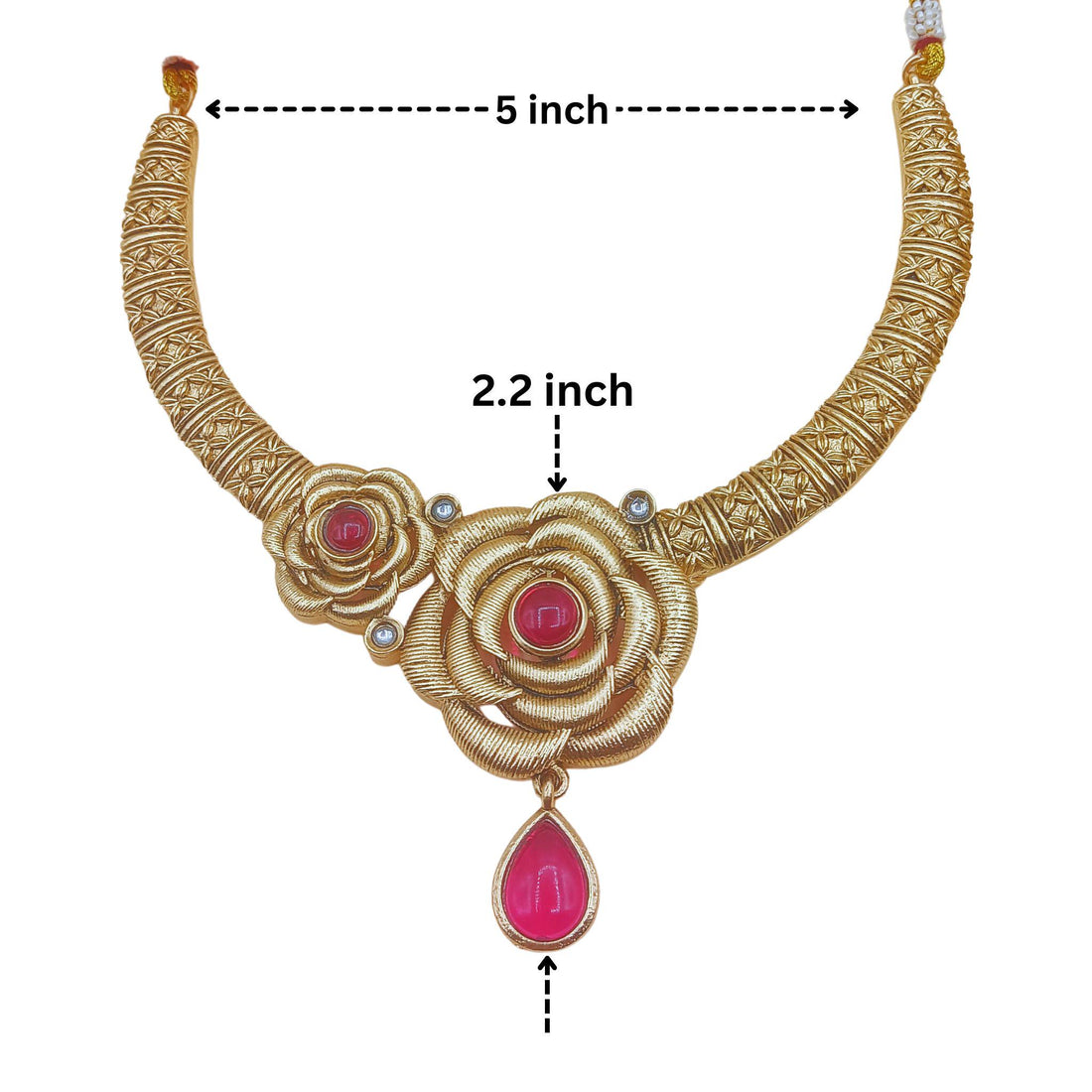 Rani Pink Hasadi Necklace Set: Indian Bridal Jewelry with Rose Design