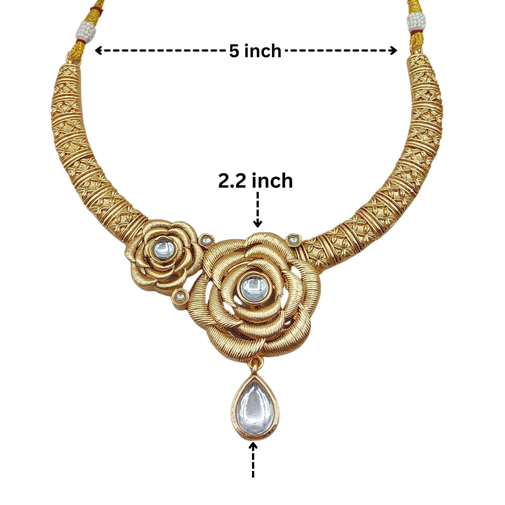 Floral Hasadi Choker Necklace Set: Indian Bridal Jewelry with Green Teardrop Stones