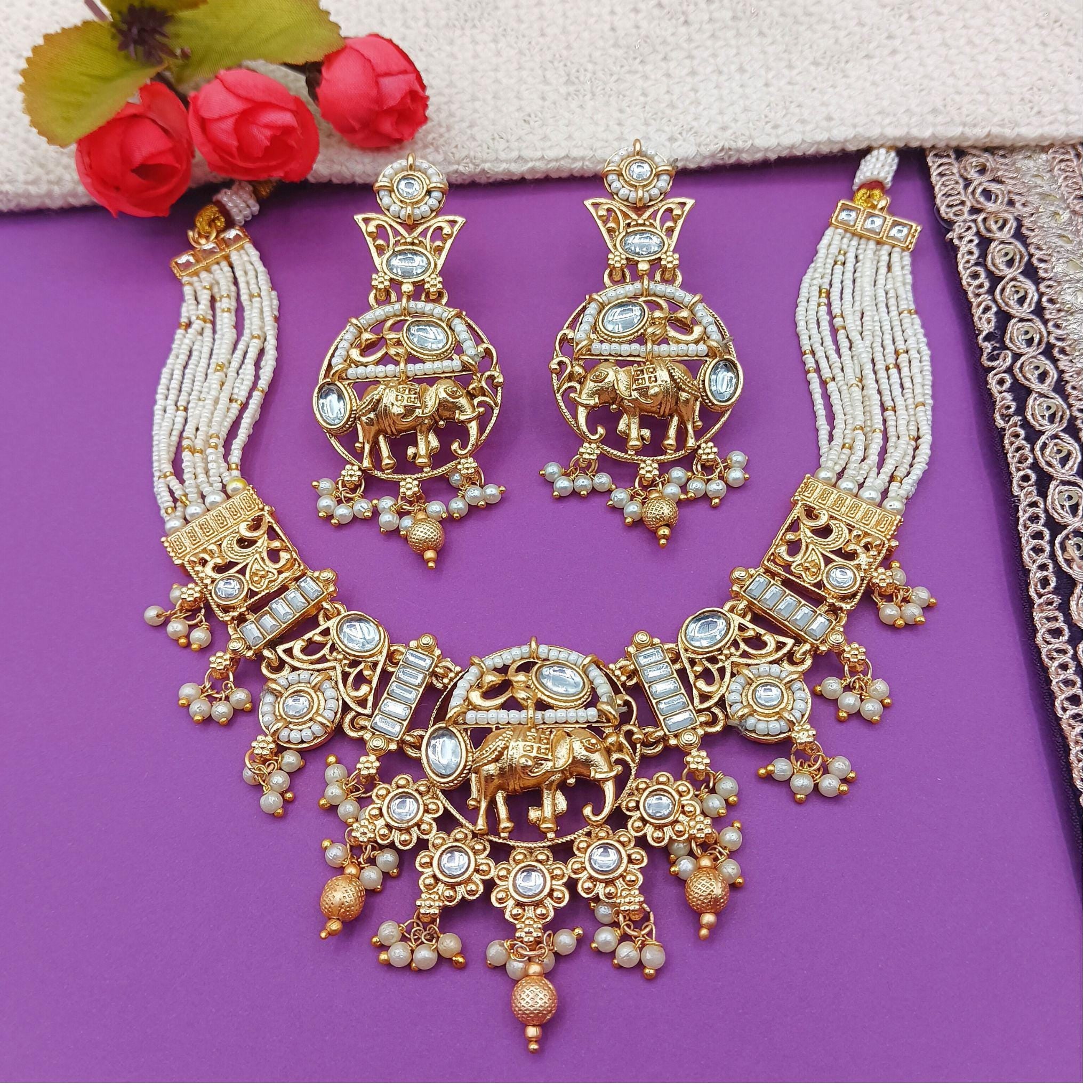 Rajputi Elephant Necklace Set: Rajwadi Indian Wedding Jewelry