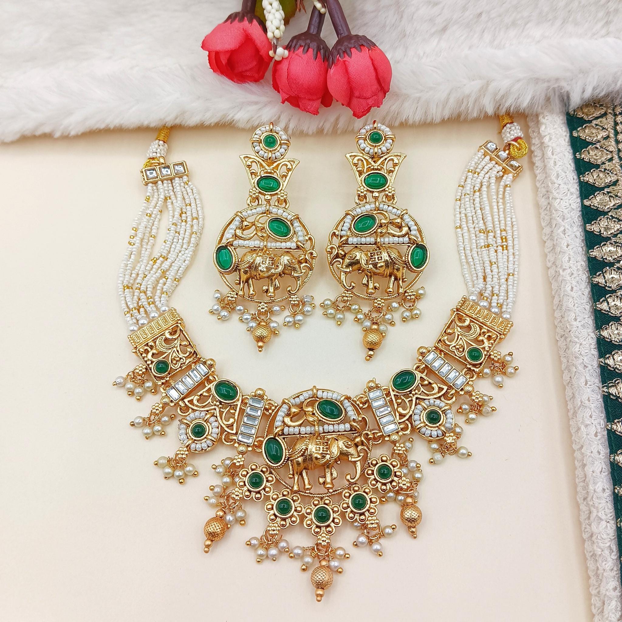 Rajputi Elephant Necklace Set: Rajwadi Indian Wedding Jewelry