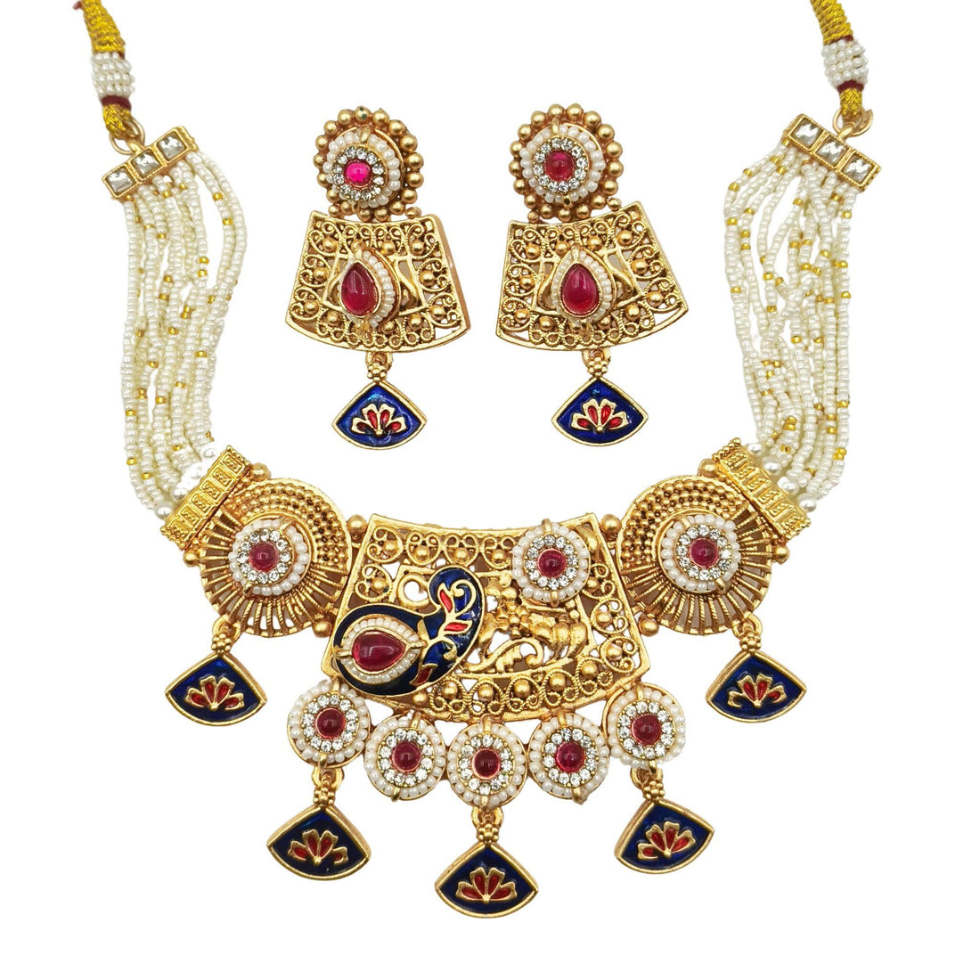 Meenakari Rajwadi Necklace Set: Shahi Blue Rajputi Jewelry