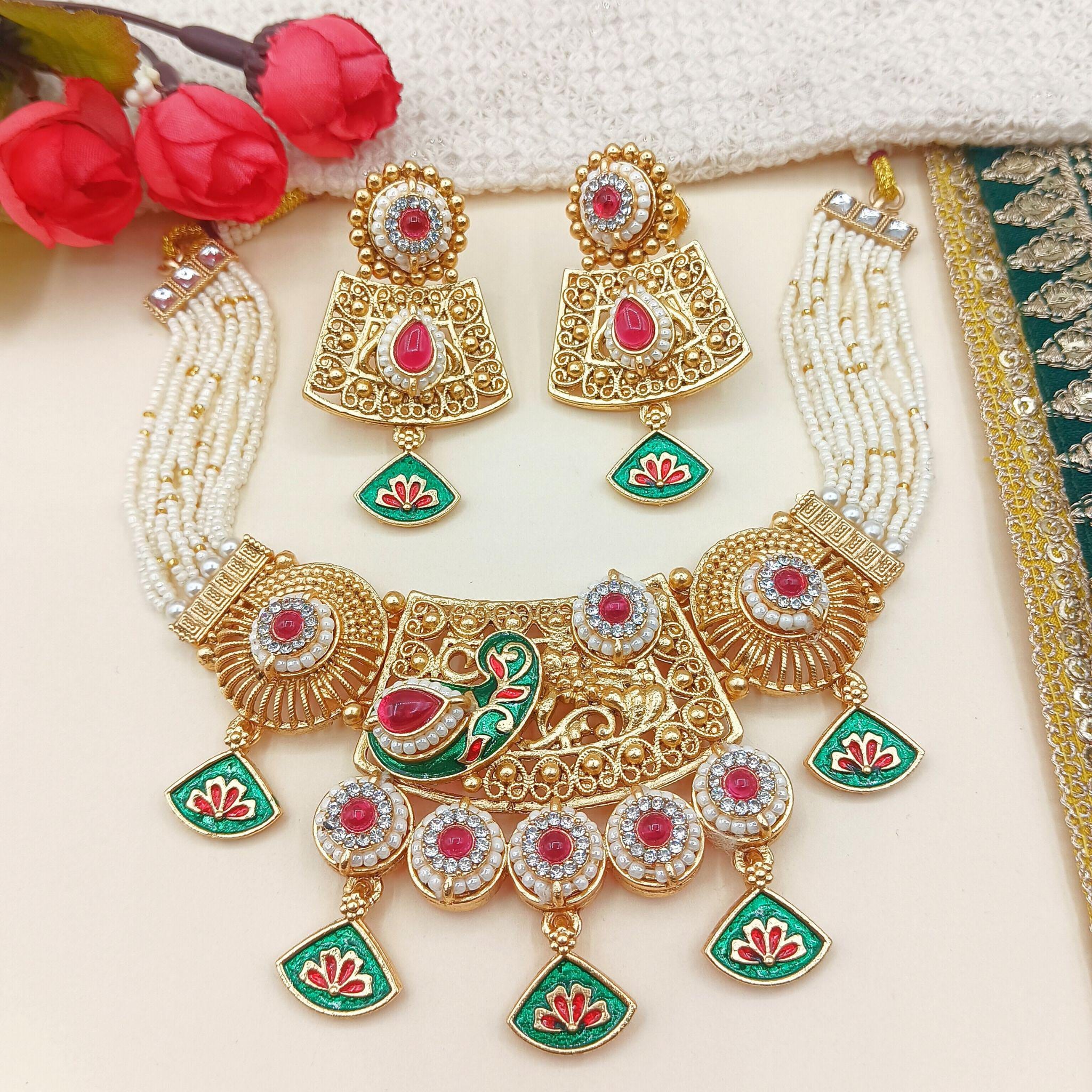 Meenakari Rajwadi Necklace Set: Royal Rajputi Jewelry with Earrings