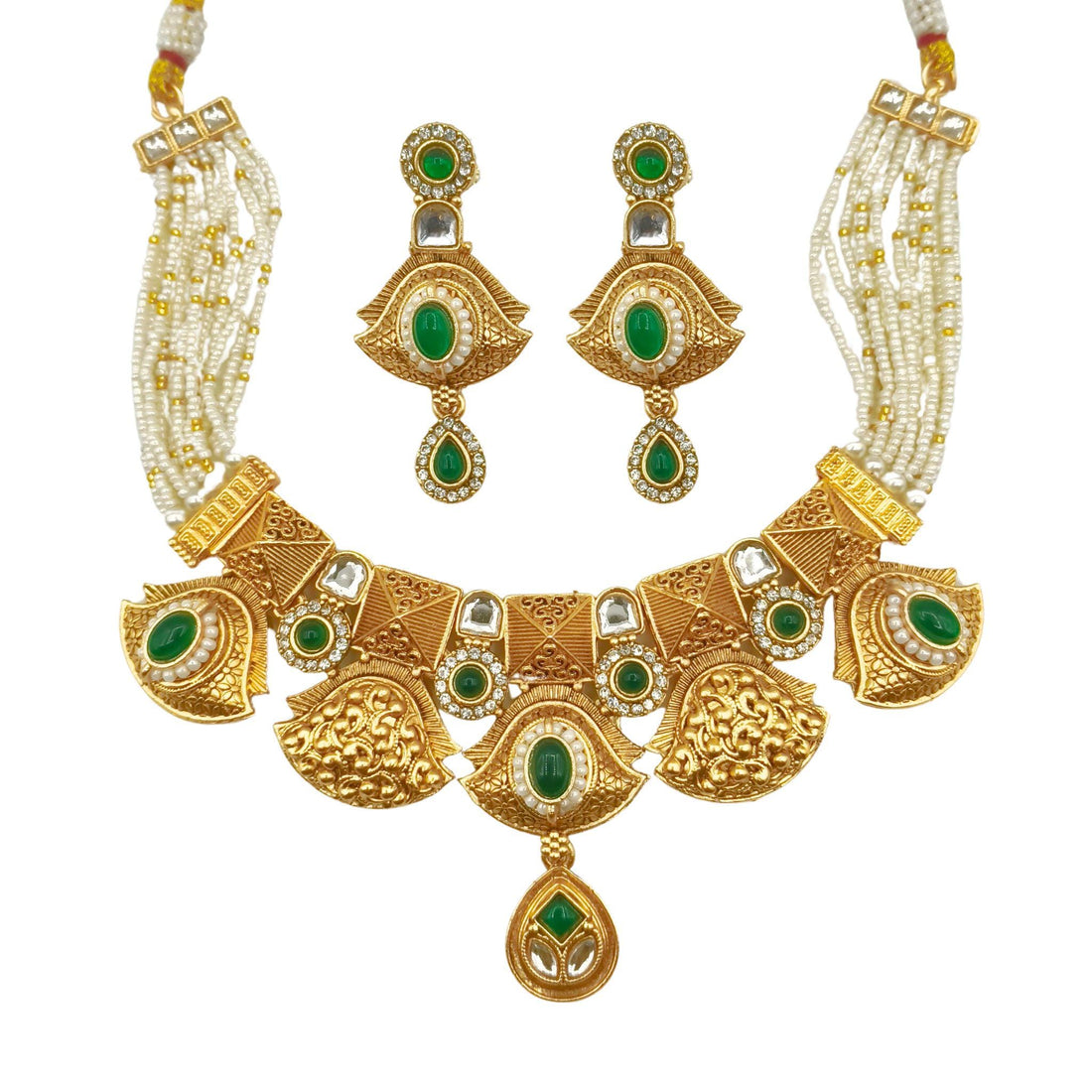 Rajputi Meenakari Necklace Set: Peacock Green Enamel Choker, Earrings