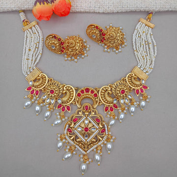 Rajputi Pearl Choker Necklace Set: Indian Bridal Jewelry