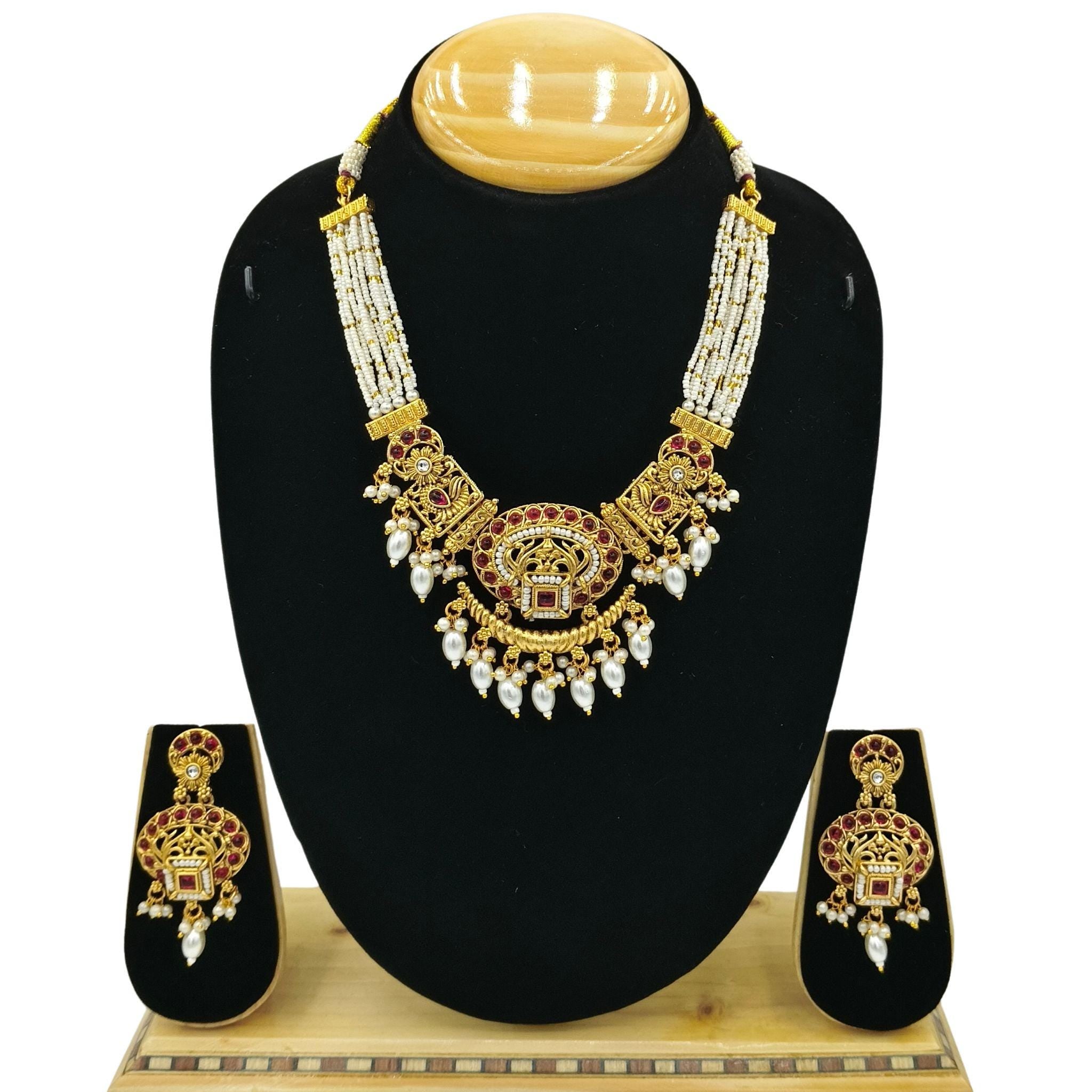 Meenakari Rajwadi Necklace Set: Agni Red Bridal Jewelry