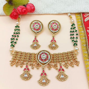 Kundan Meenakari Choker Set: Agni Red Rajputi Jewelry, Indian Bridal Necklace