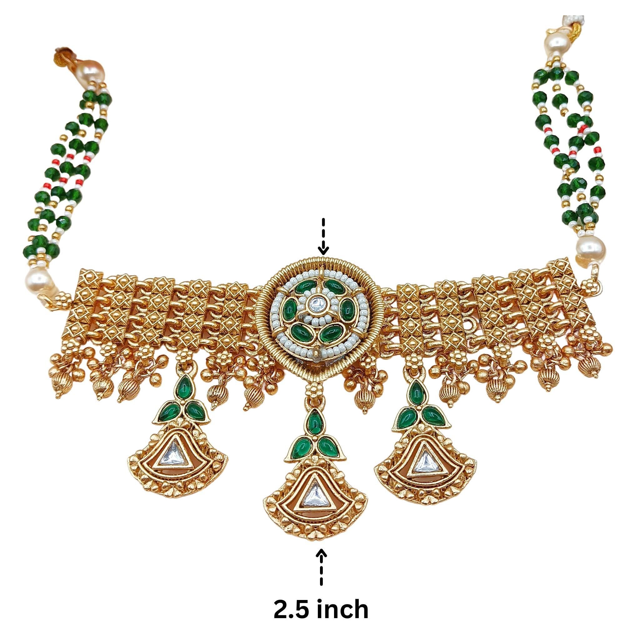 Kundan Meenakari Choker Set: Rajputi Indian Jewelry in Saag Green