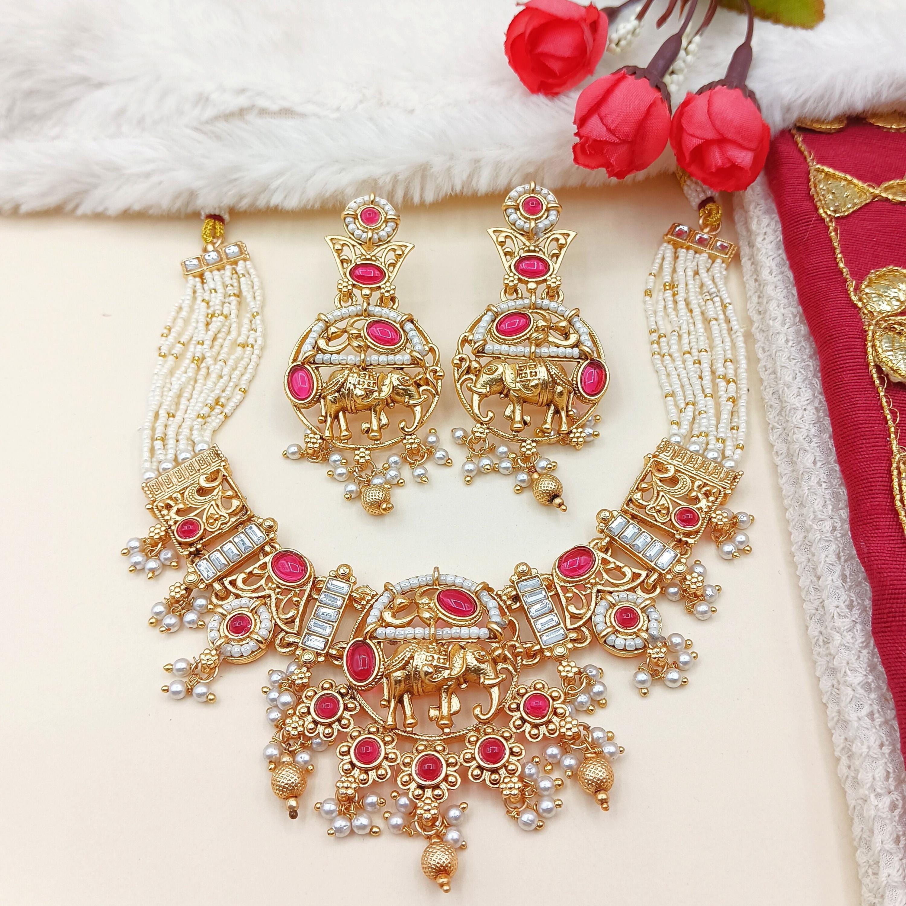 Rajputi Elephant Necklace Set: Rajwadi Indian Wedding Jewelry