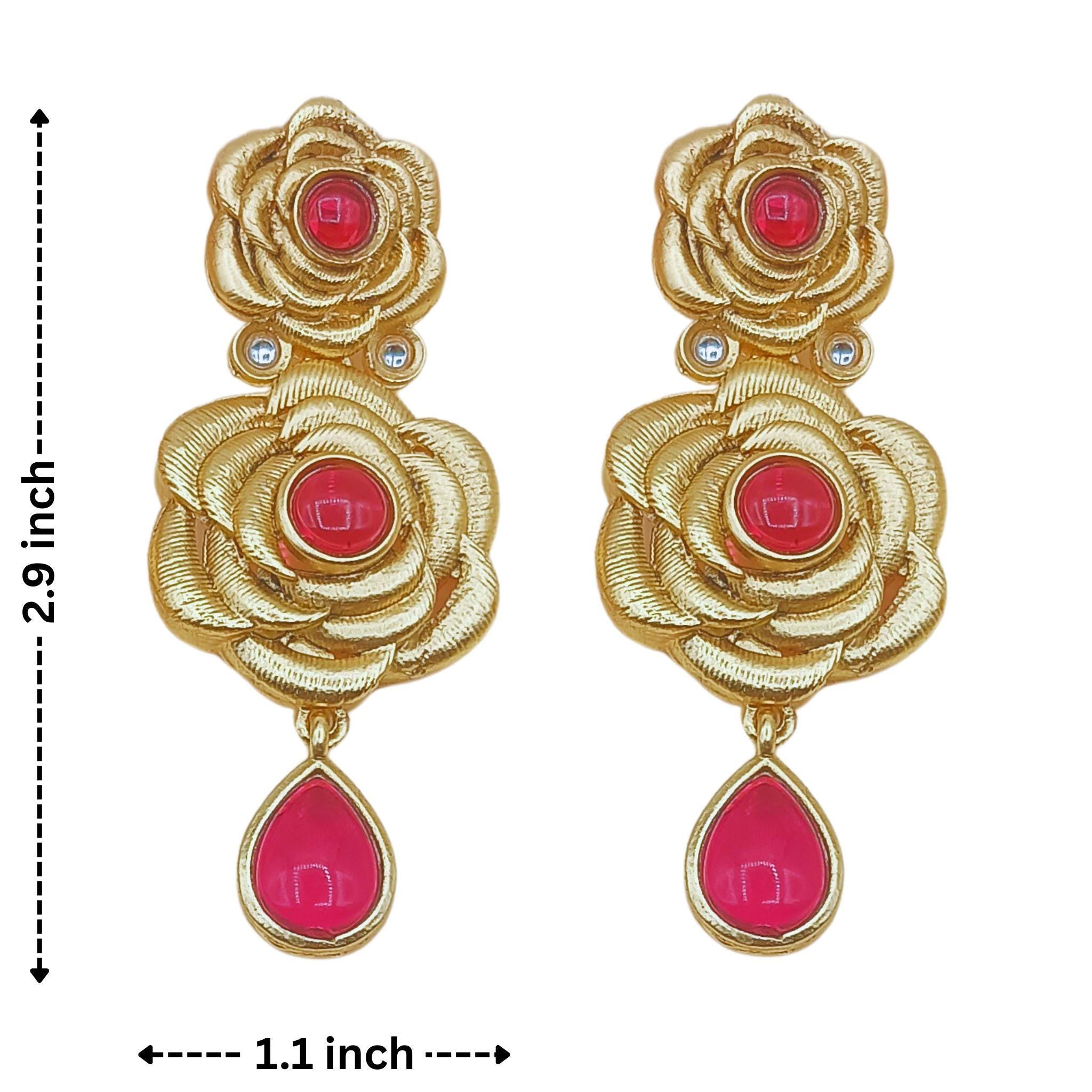 Rani Pink Hasadi Necklace Set: Indian Bridal Jewelry with Rose Design